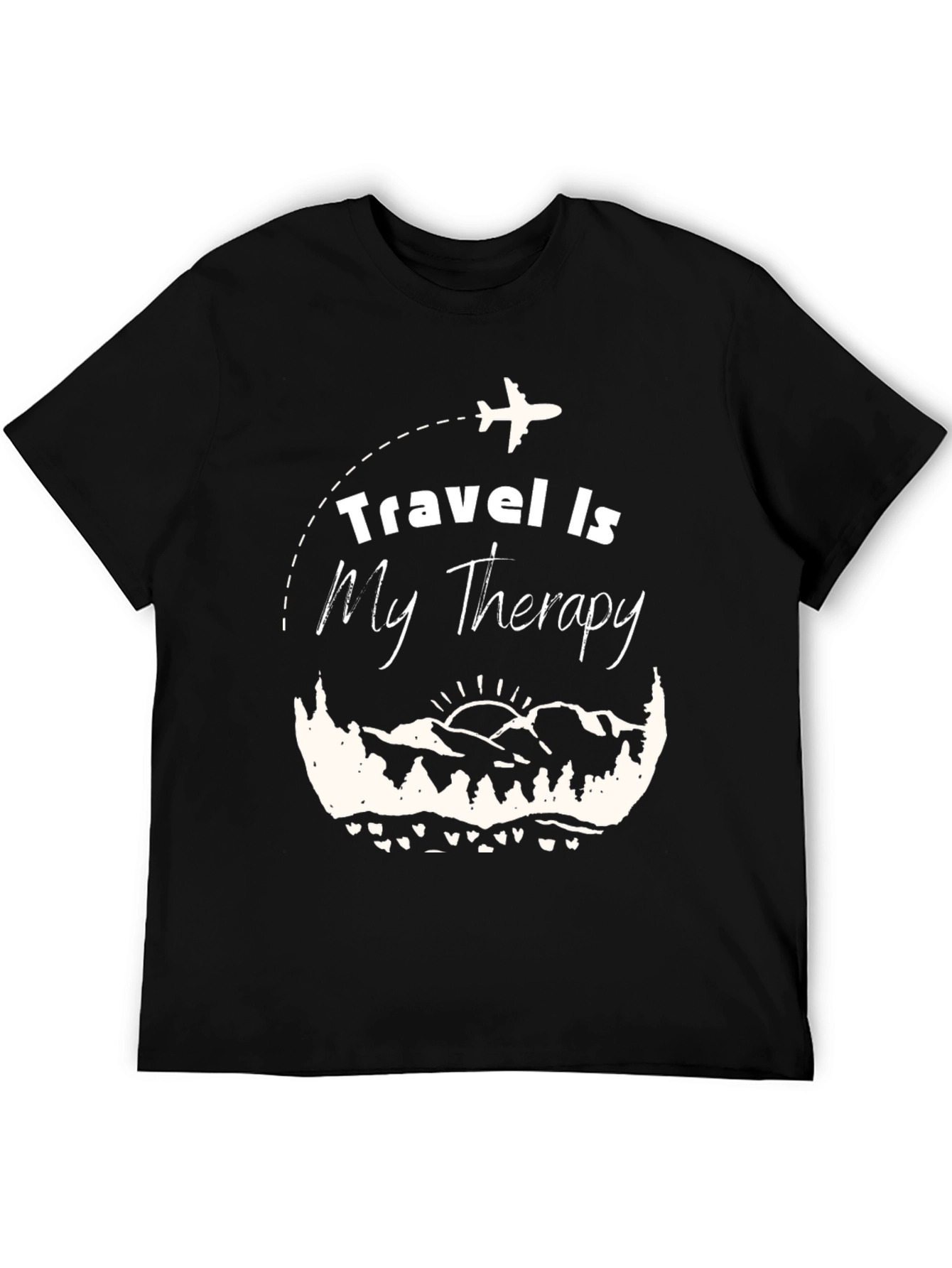 Travel Is My Therapy Black Graphic T-Shirt