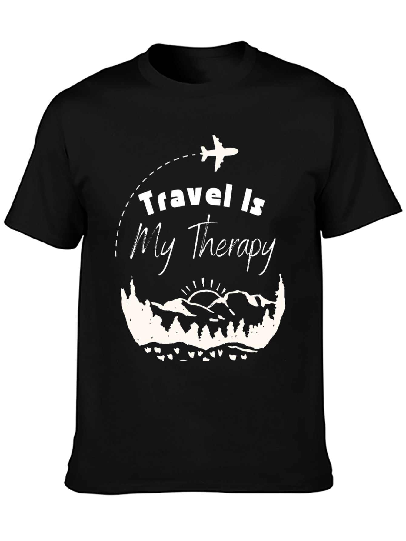 Travel Is My Therapy Black Graphic T-Shirt