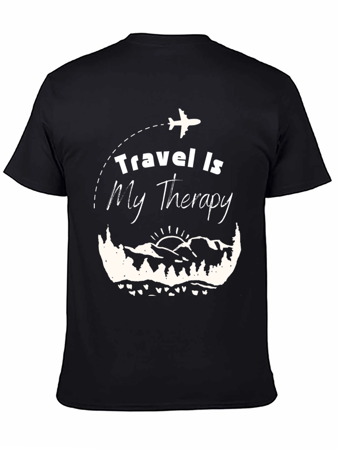 Travel Is My Therapy Black Graphic T-Shirt