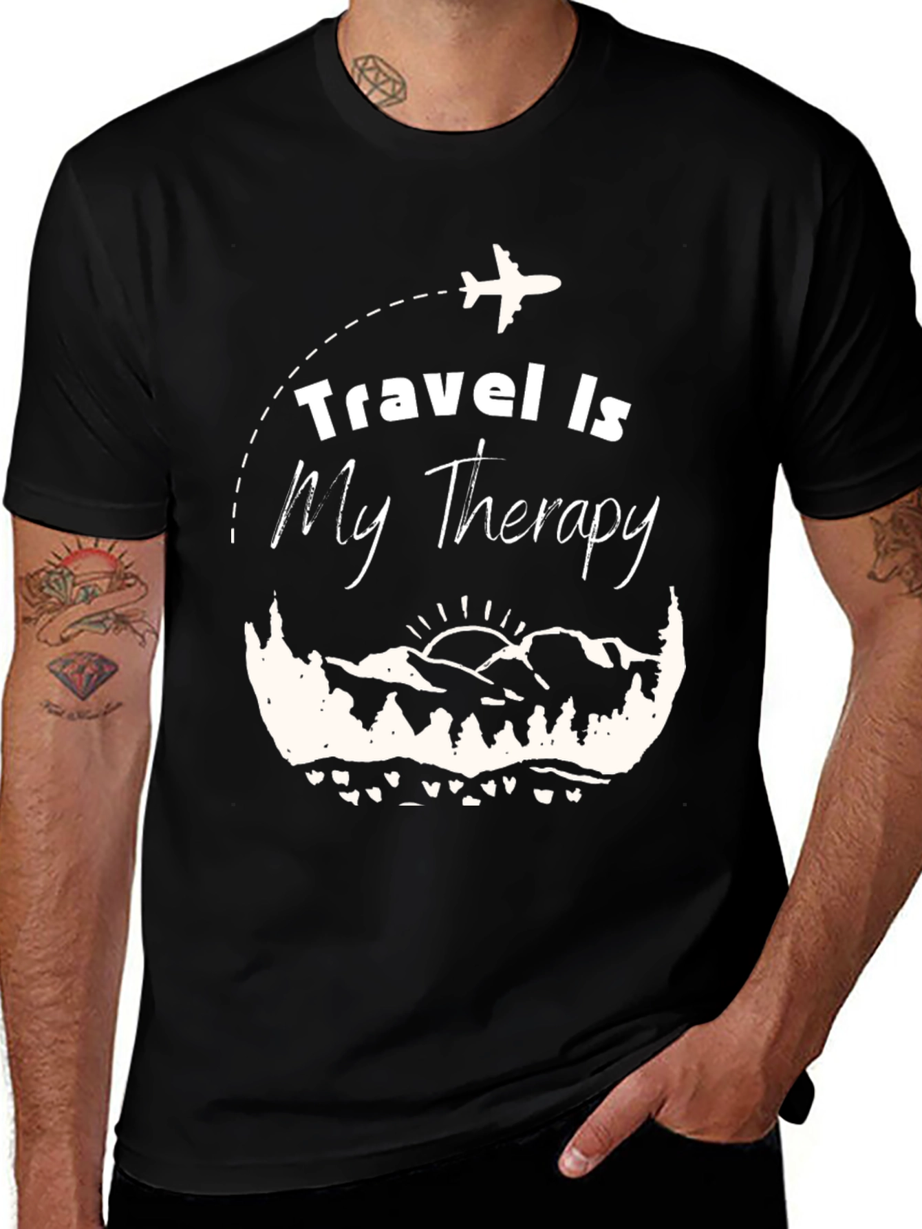 Travel Is My Therapy Black Graphic T-Shirt