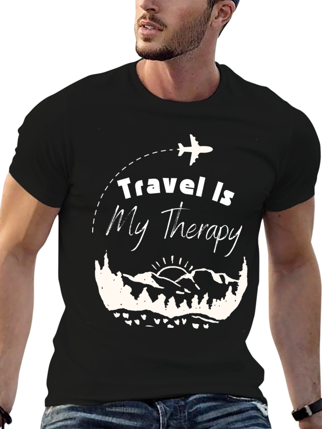 Travel Is My Therapy Black Graphic T-Shirt
