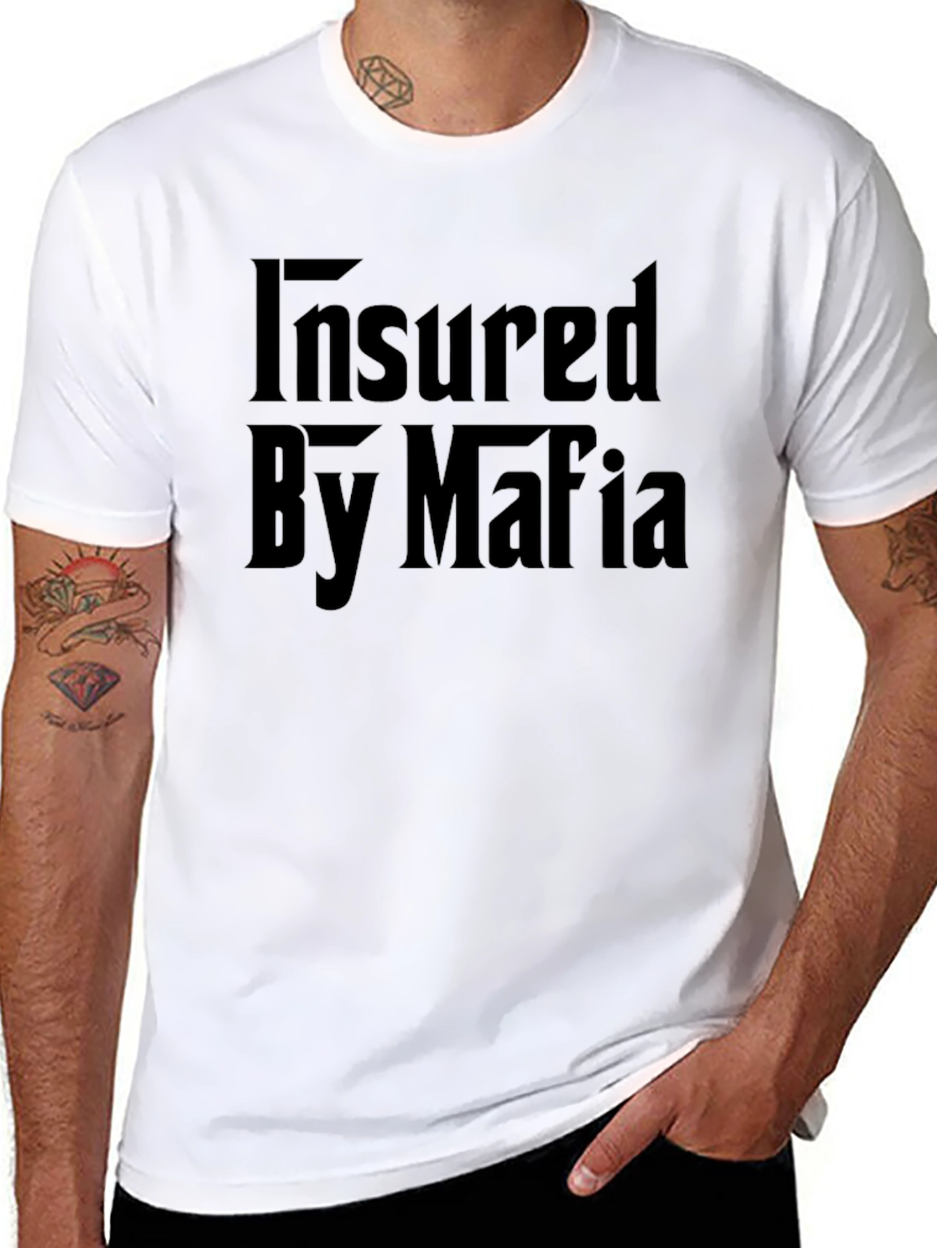 Insured By Mafia Funny Graphic Black T-Shirt