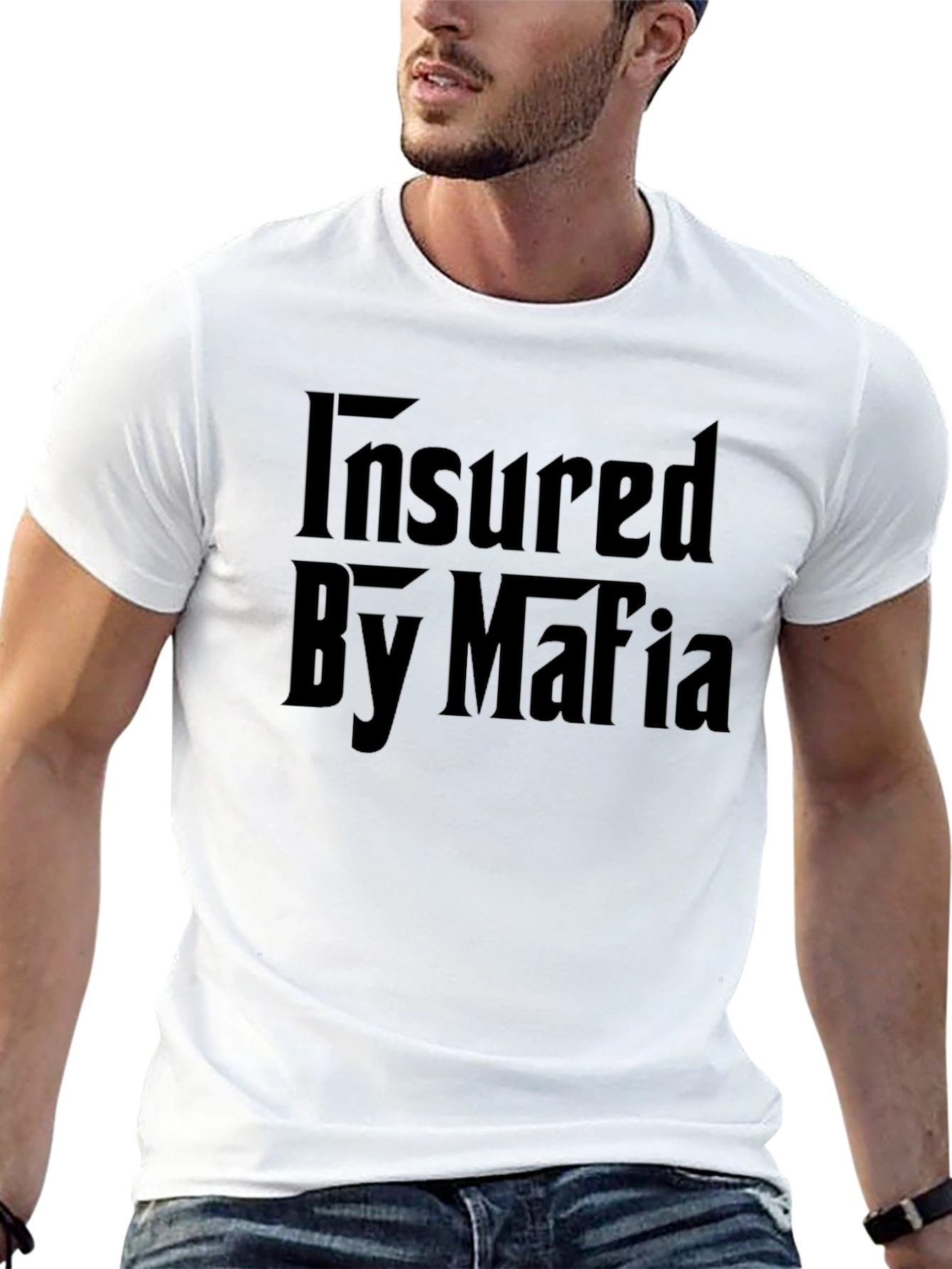 Insured By Mafia Funny Graphic Black T-Shirt