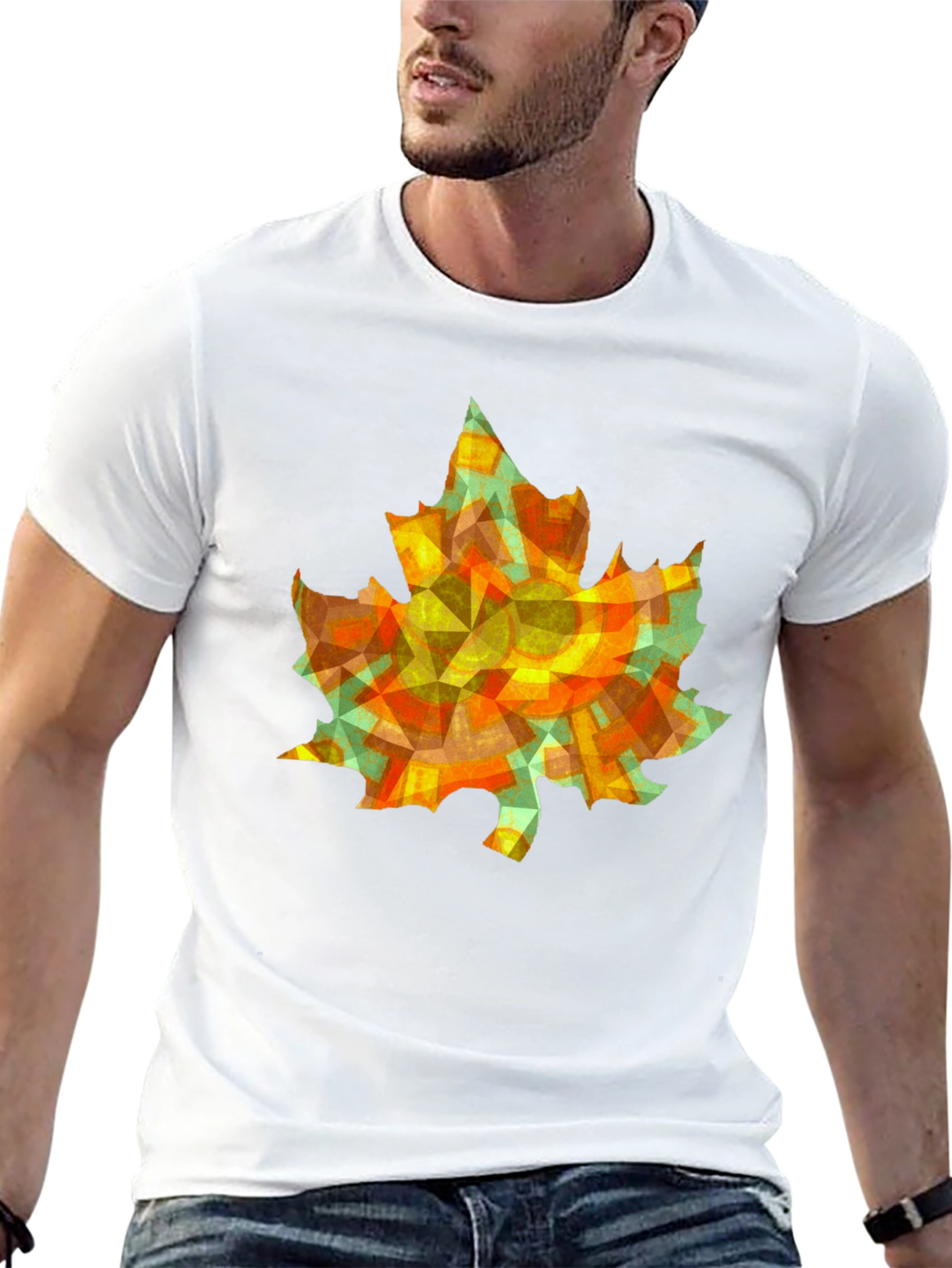 Geometric Maple Leaf T-Shirt - Abstract Autumn Style