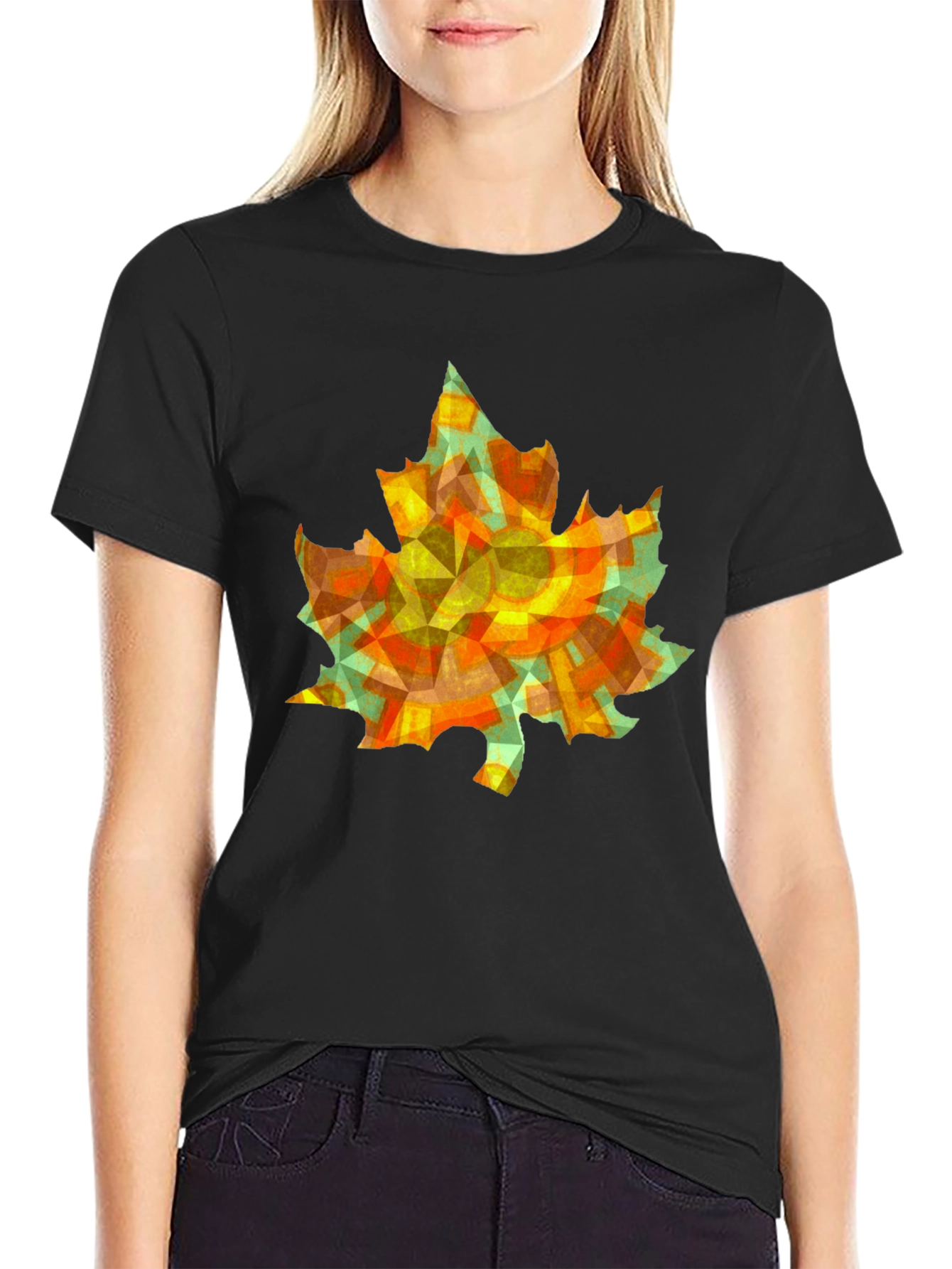 Geometric Maple Leaf T-Shirt - Abstract Autumn Style