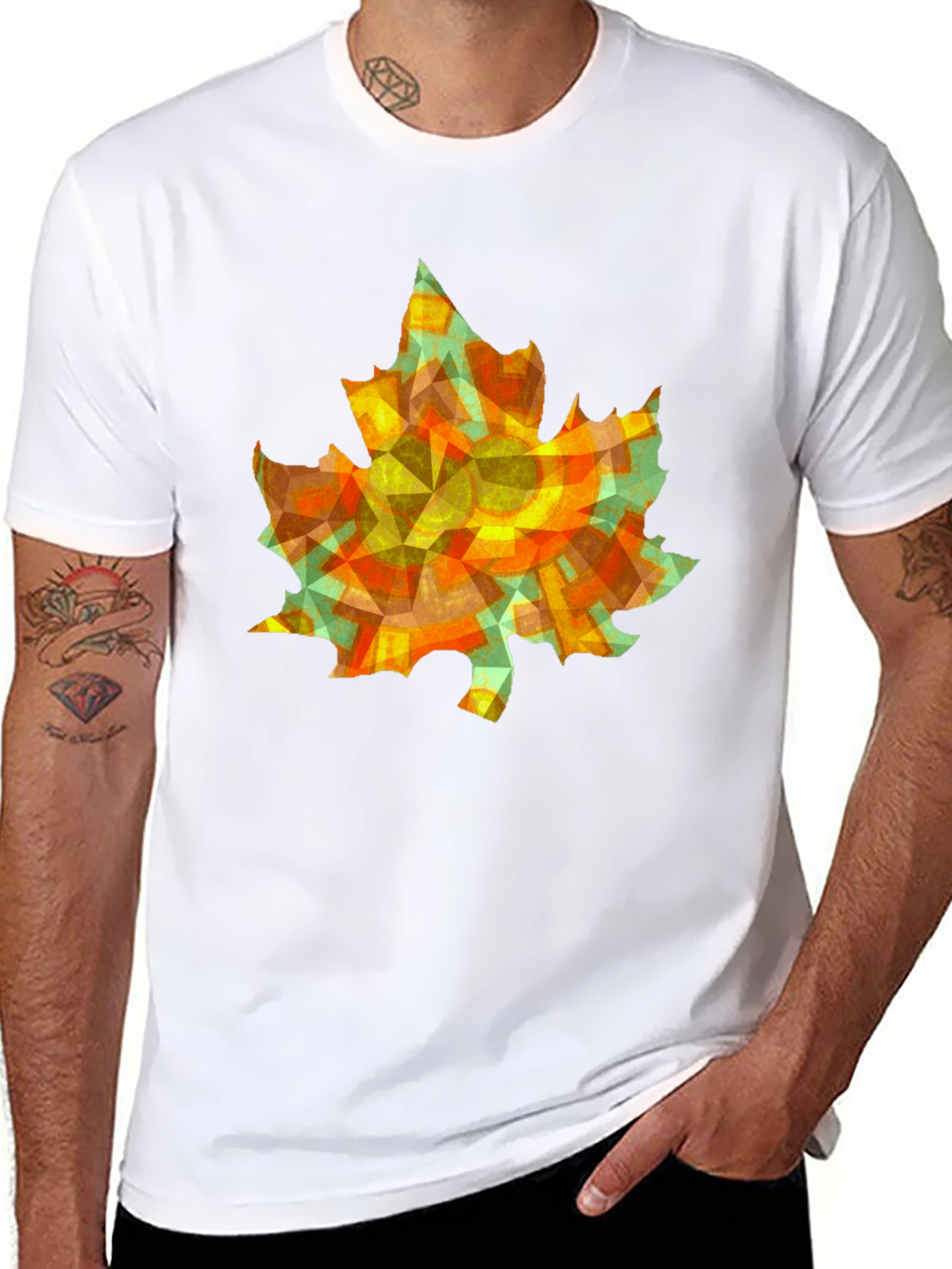 Geometric Maple Leaf T-Shirt - Abstract Autumn Style