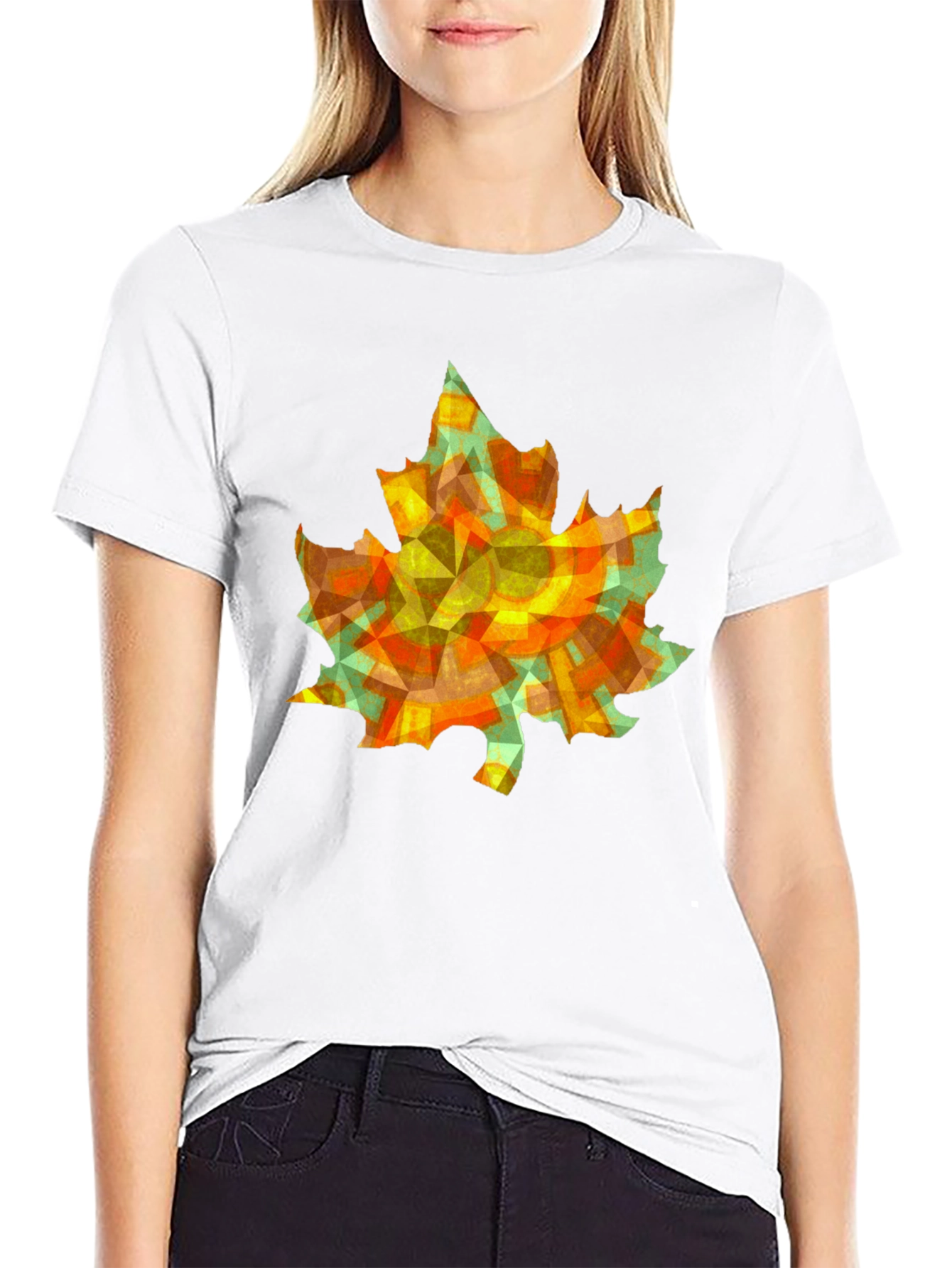 Geometric Maple Leaf T-Shirt - Abstract Autumn Style