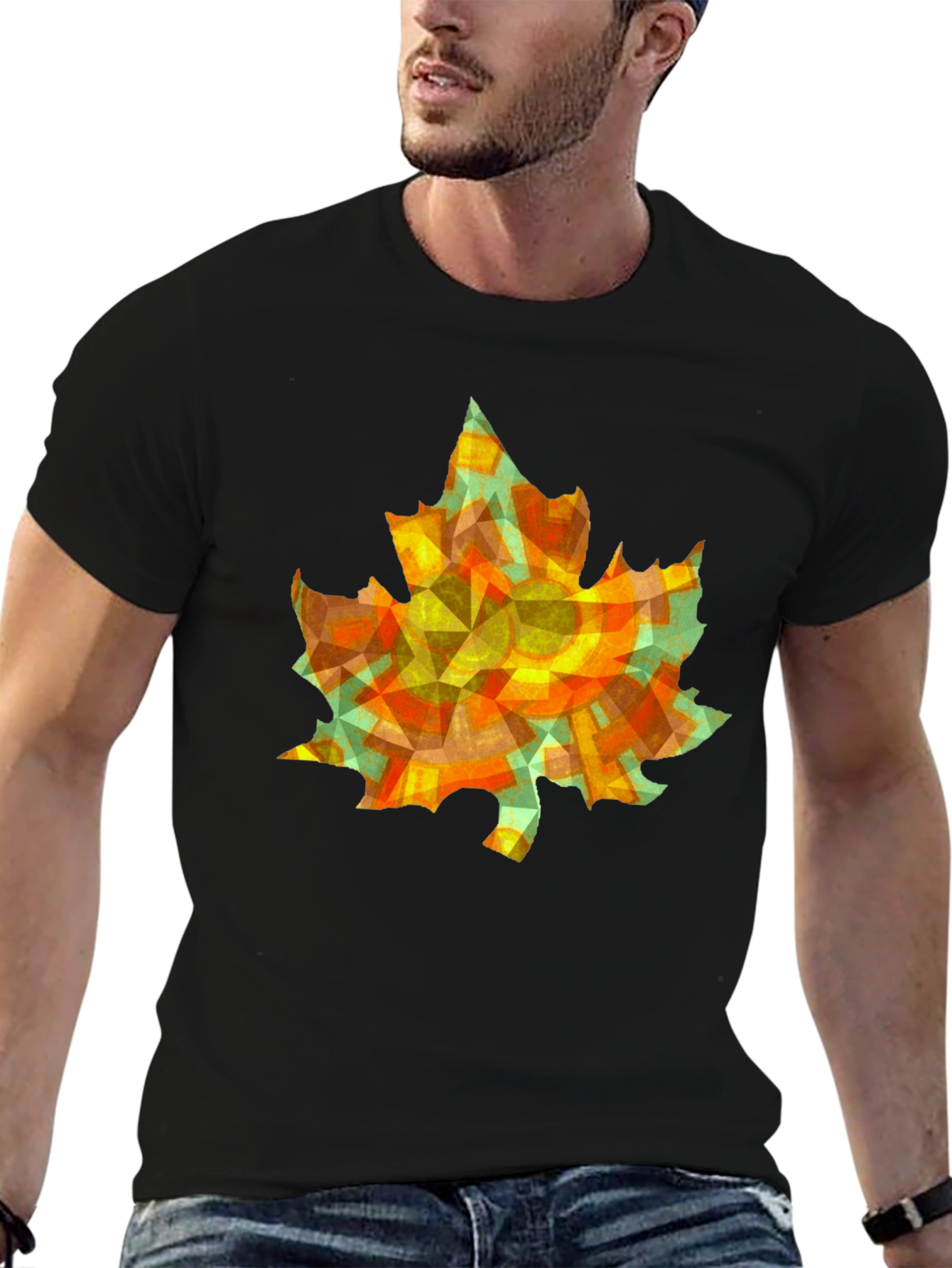 Geometric Maple Leaf T-Shirt - Abstract Autumn Style