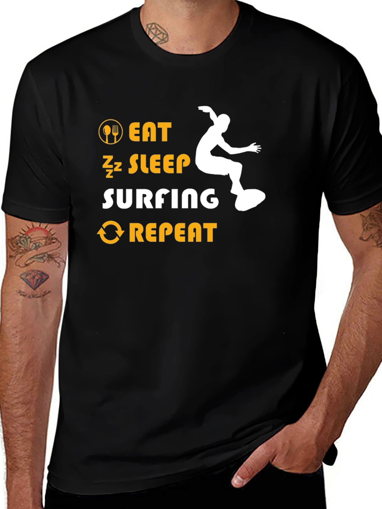 Eat Sleep Surfing Repeat Black T-Shirt
