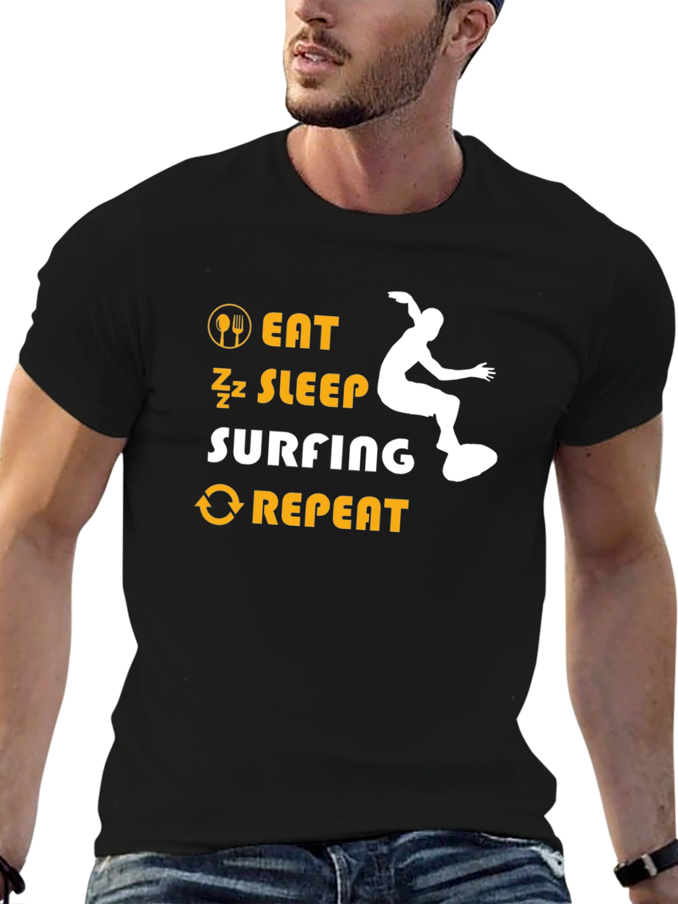 Eat Sleep Surfing Repeat Black T-Shirt