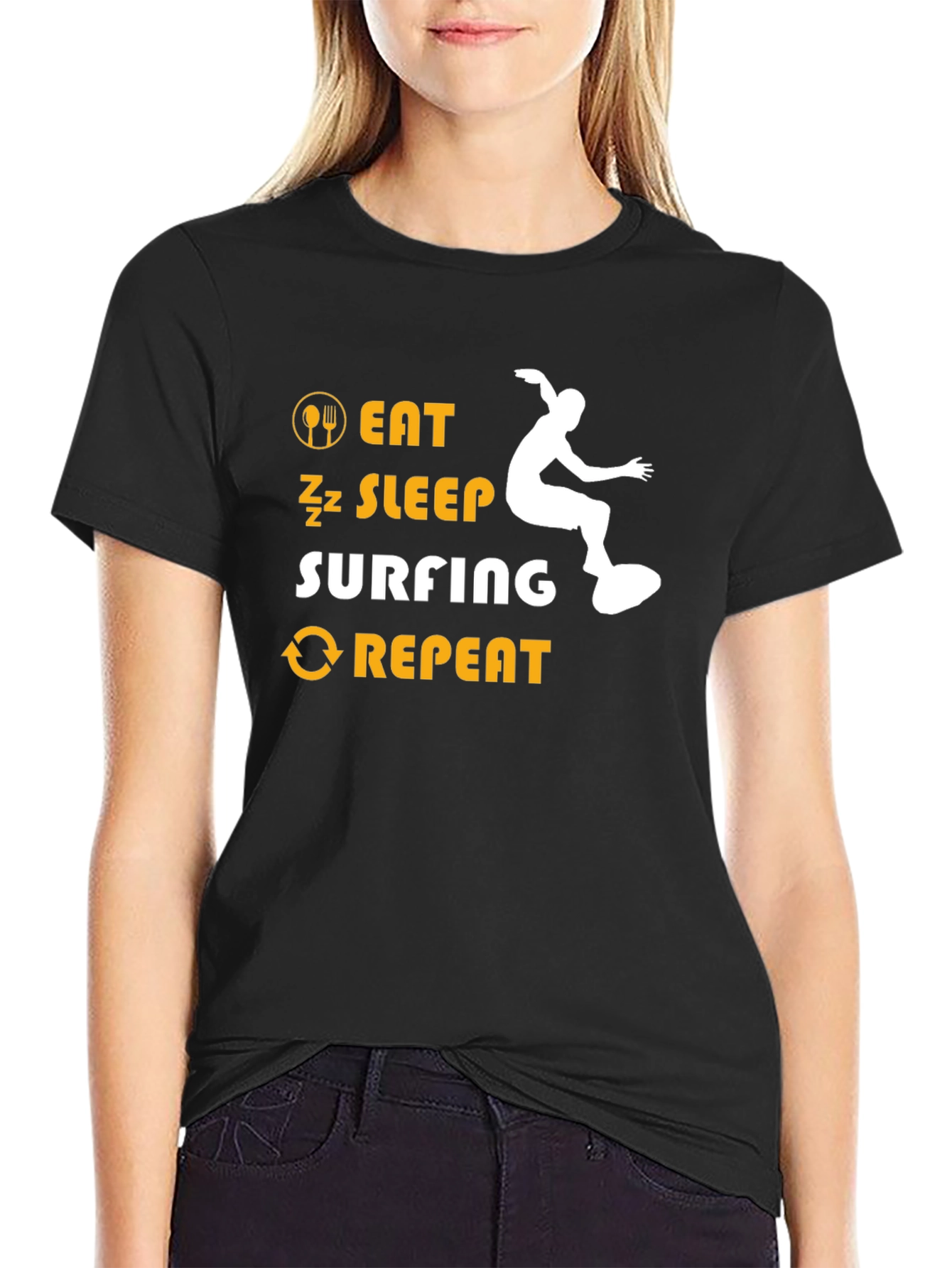 Eat Sleep Surfing Repeat Black T-Shirt