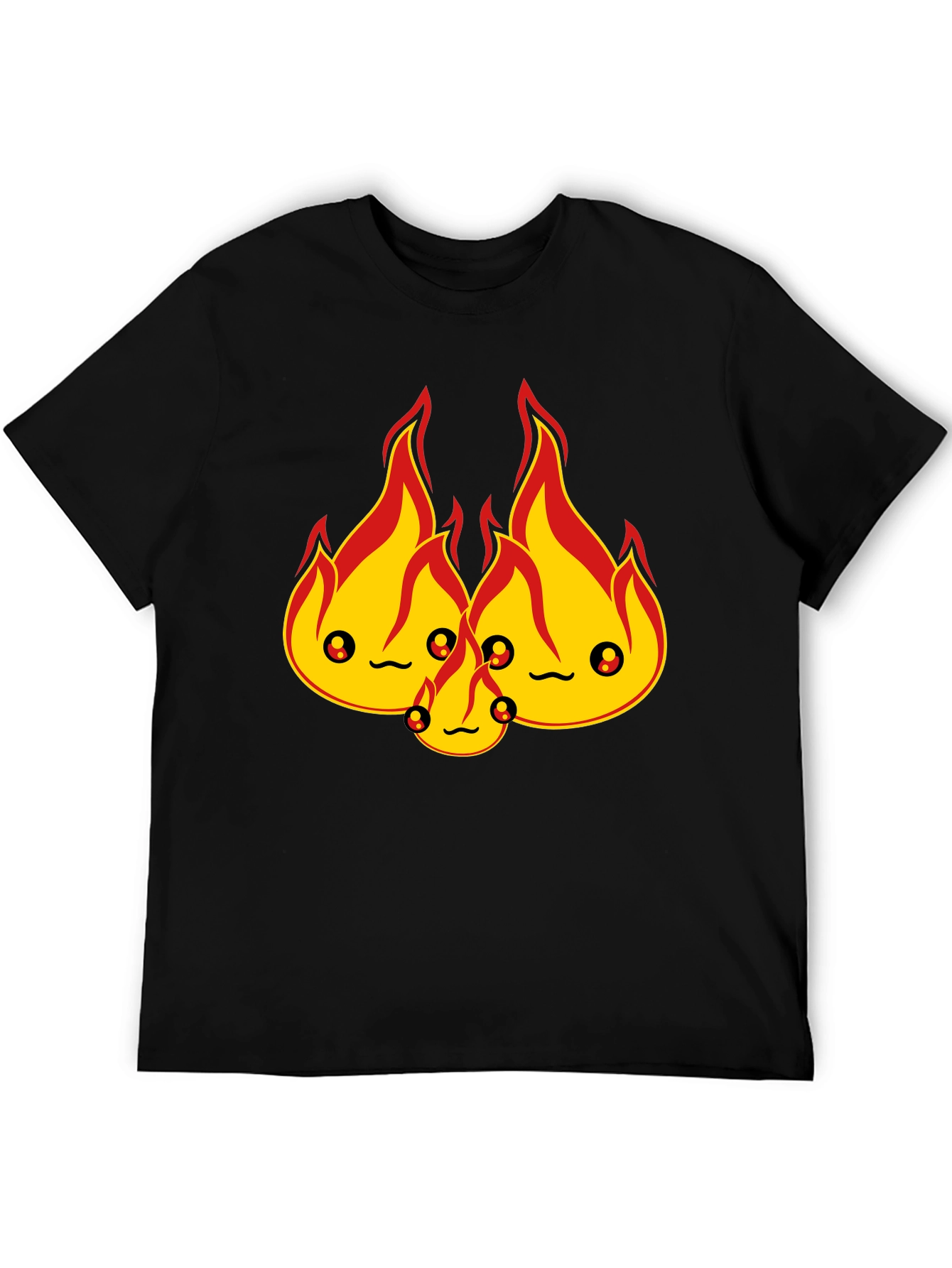 Cute Flame Character Black T-Shirt