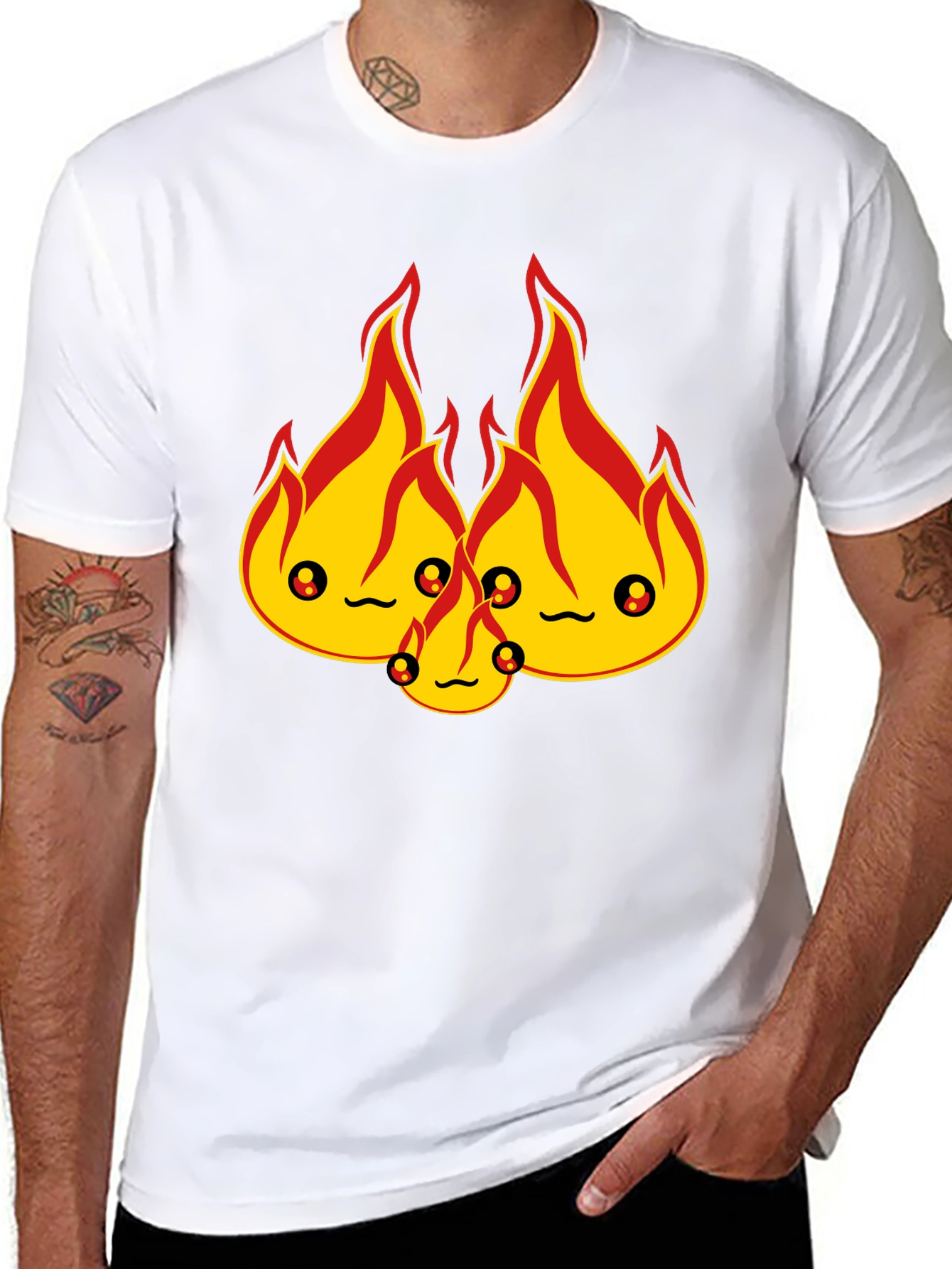 Cute Flame Character Black T-Shirt