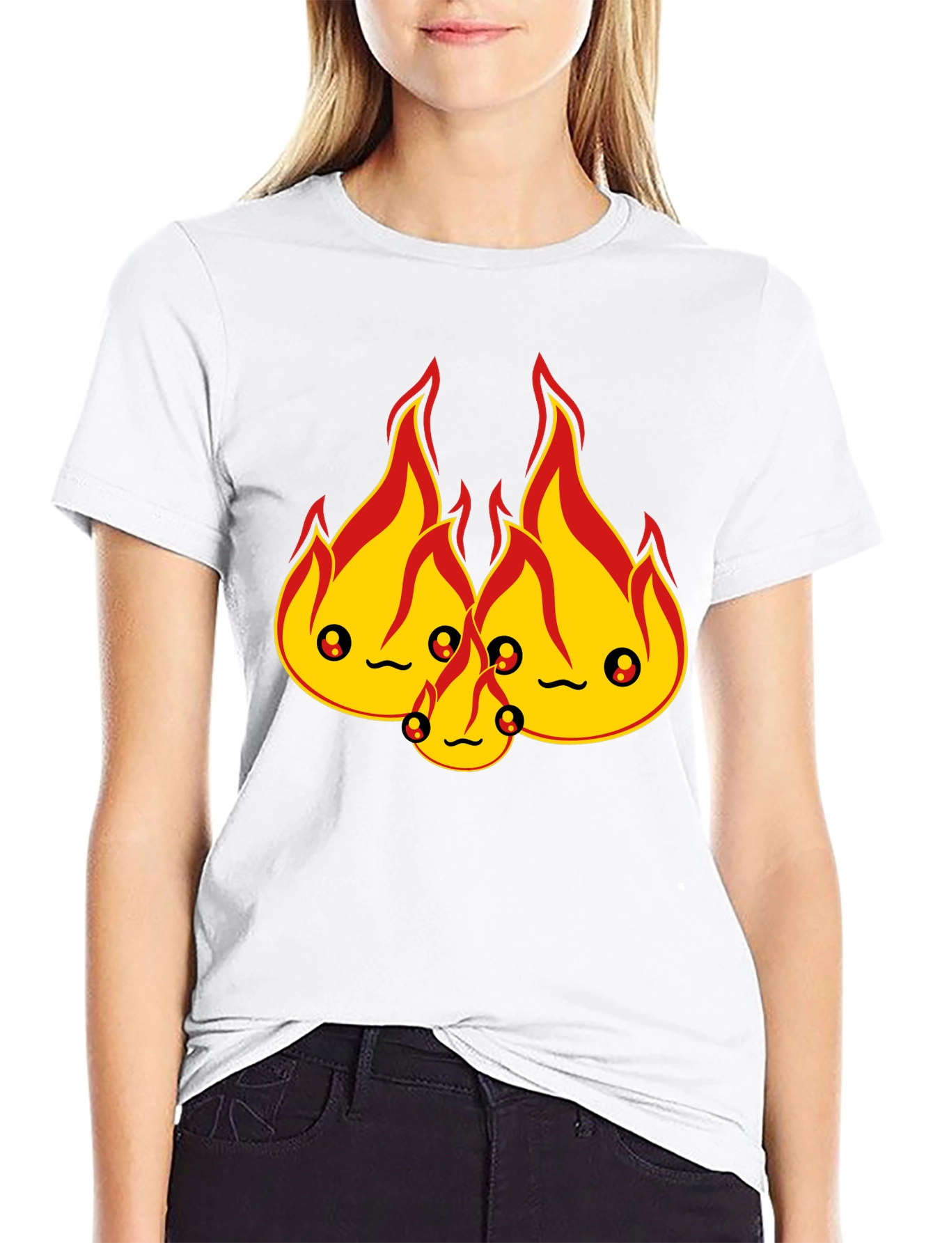 Cute Flame Character Black T-Shirt