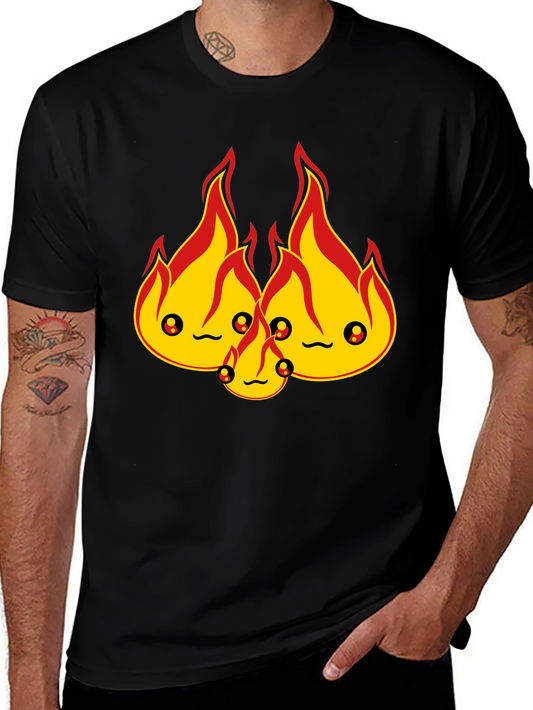 Cute Flame Character Black T-Shirt