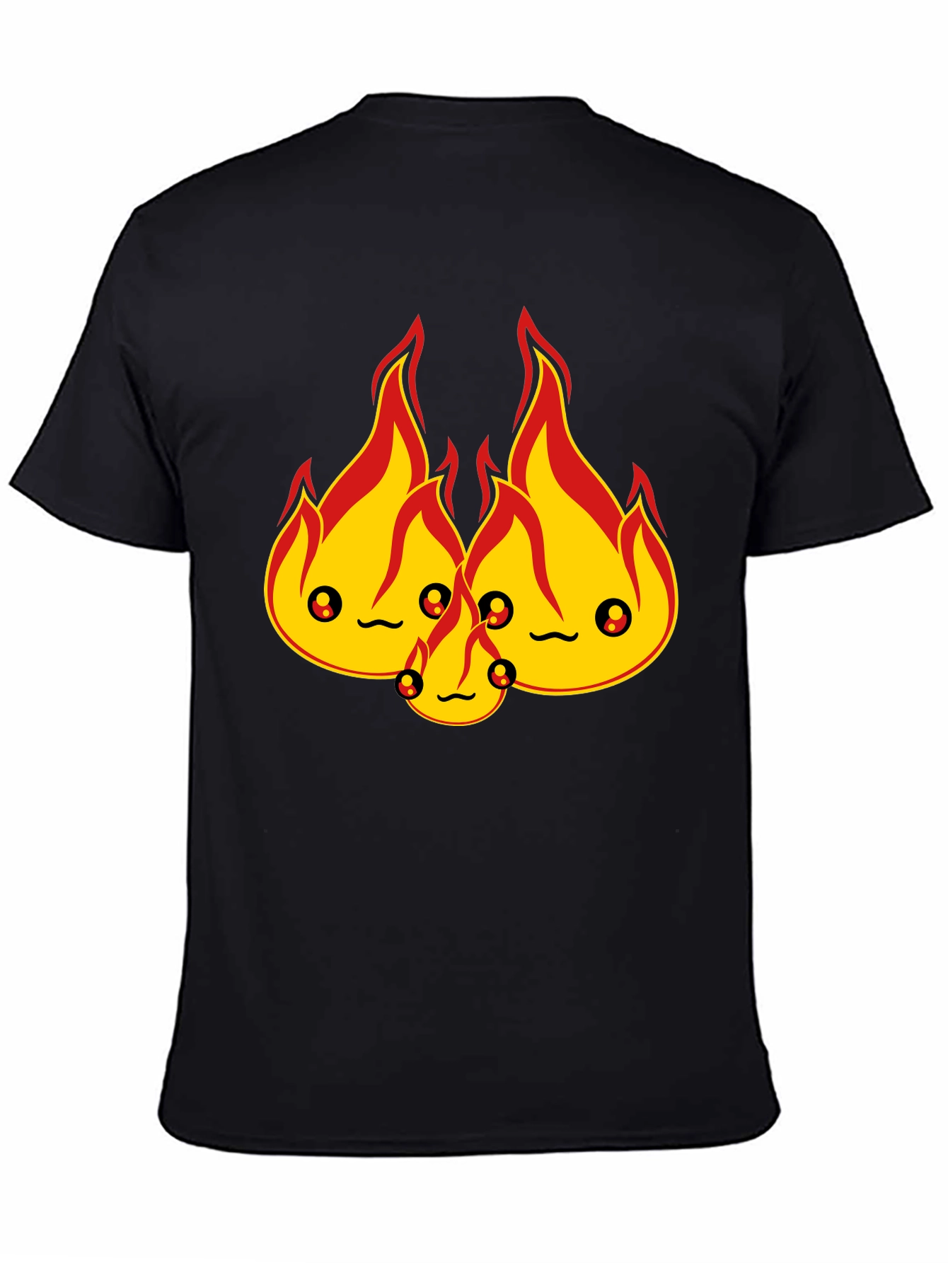 Cute Flame Character Black T-Shirt