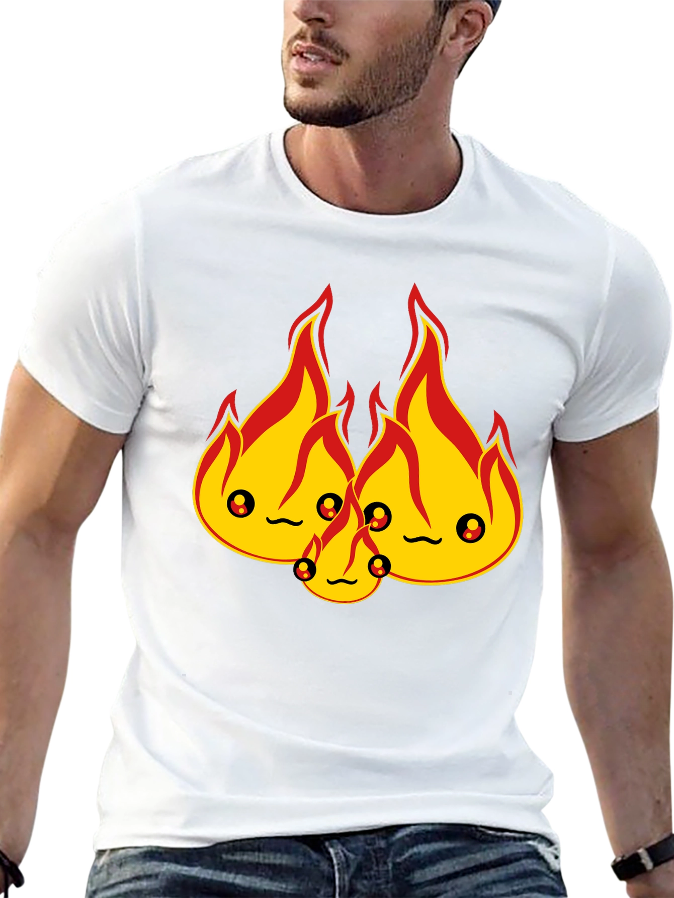 Cute Flame Character Black T-Shirt