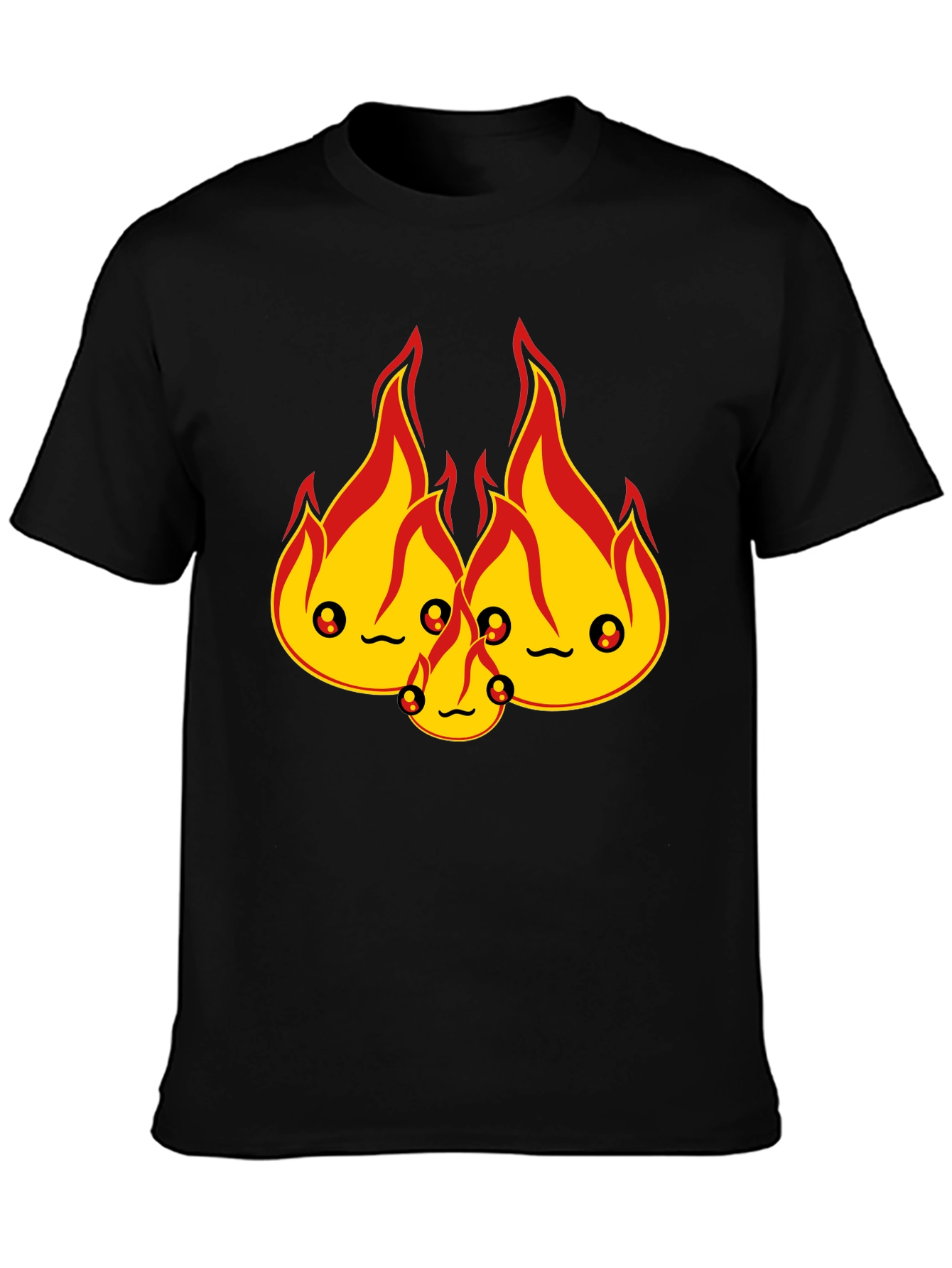 Cute Flame Character Black T-Shirt