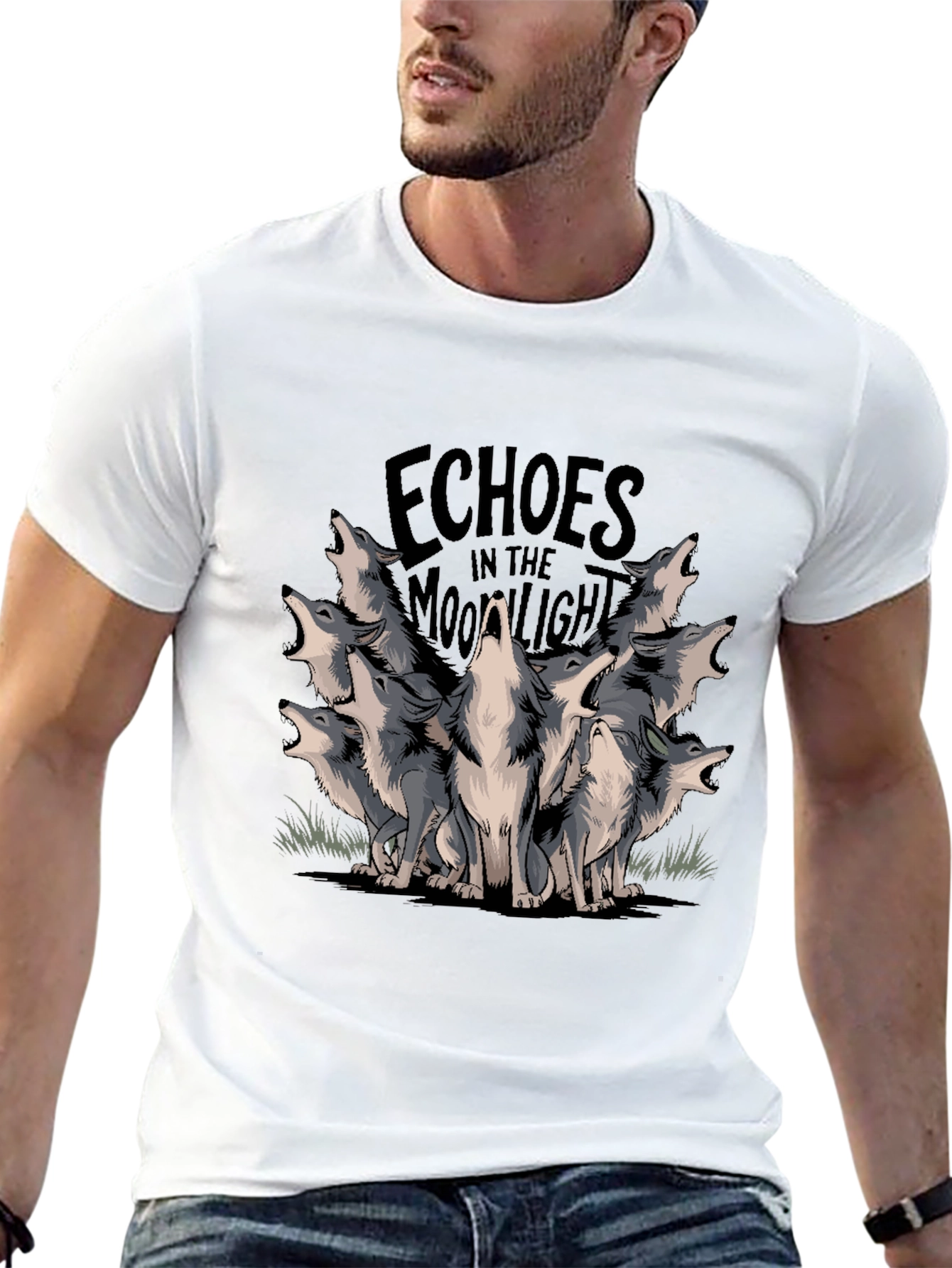 Echoes Moonlight Wolves Black T-Shirt Graphic Tee
