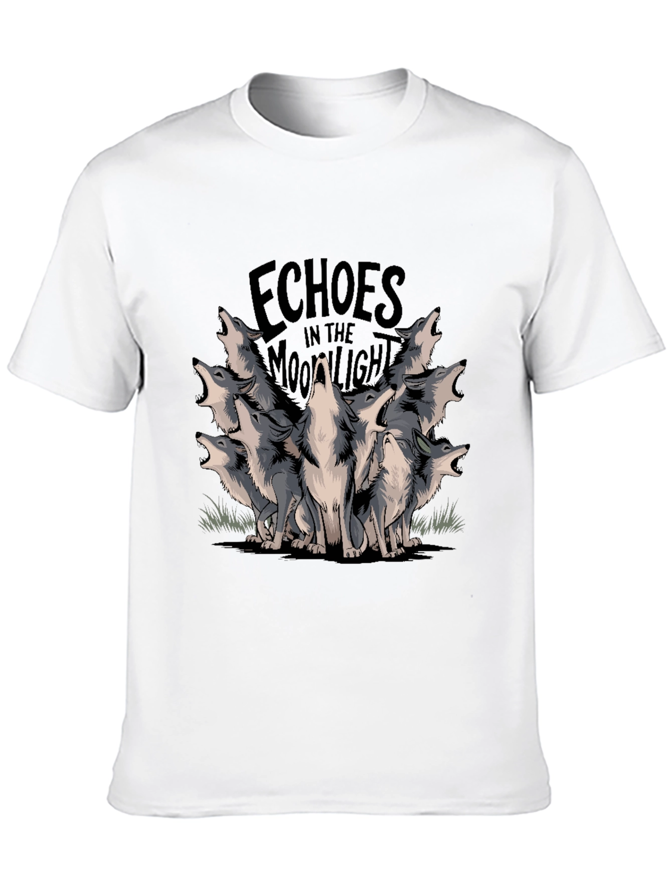 Echoes Moonlight Wolves Black T-Shirt Graphic Tee