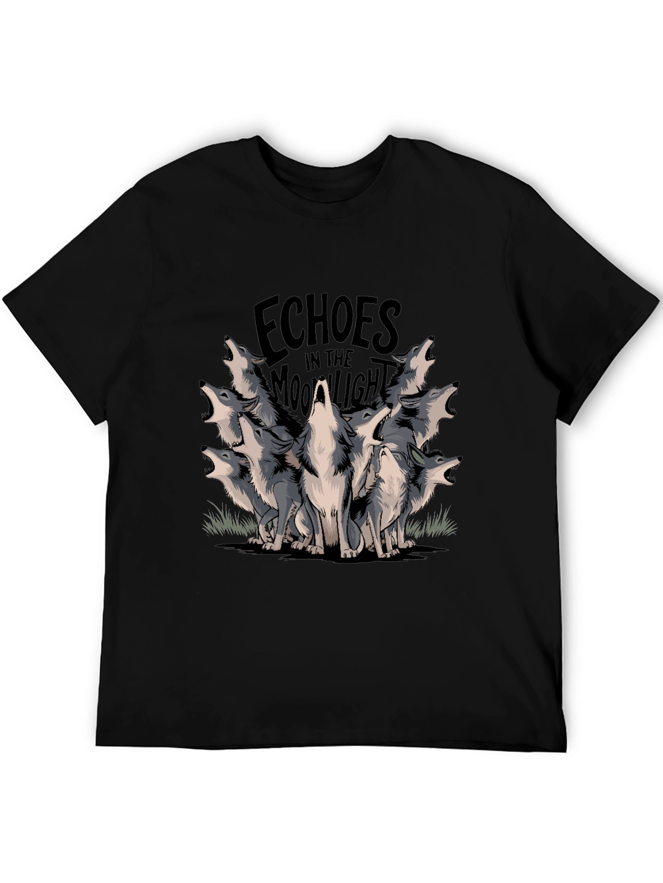 Echoes Moonlight Wolves Black T-Shirt Graphic Tee
