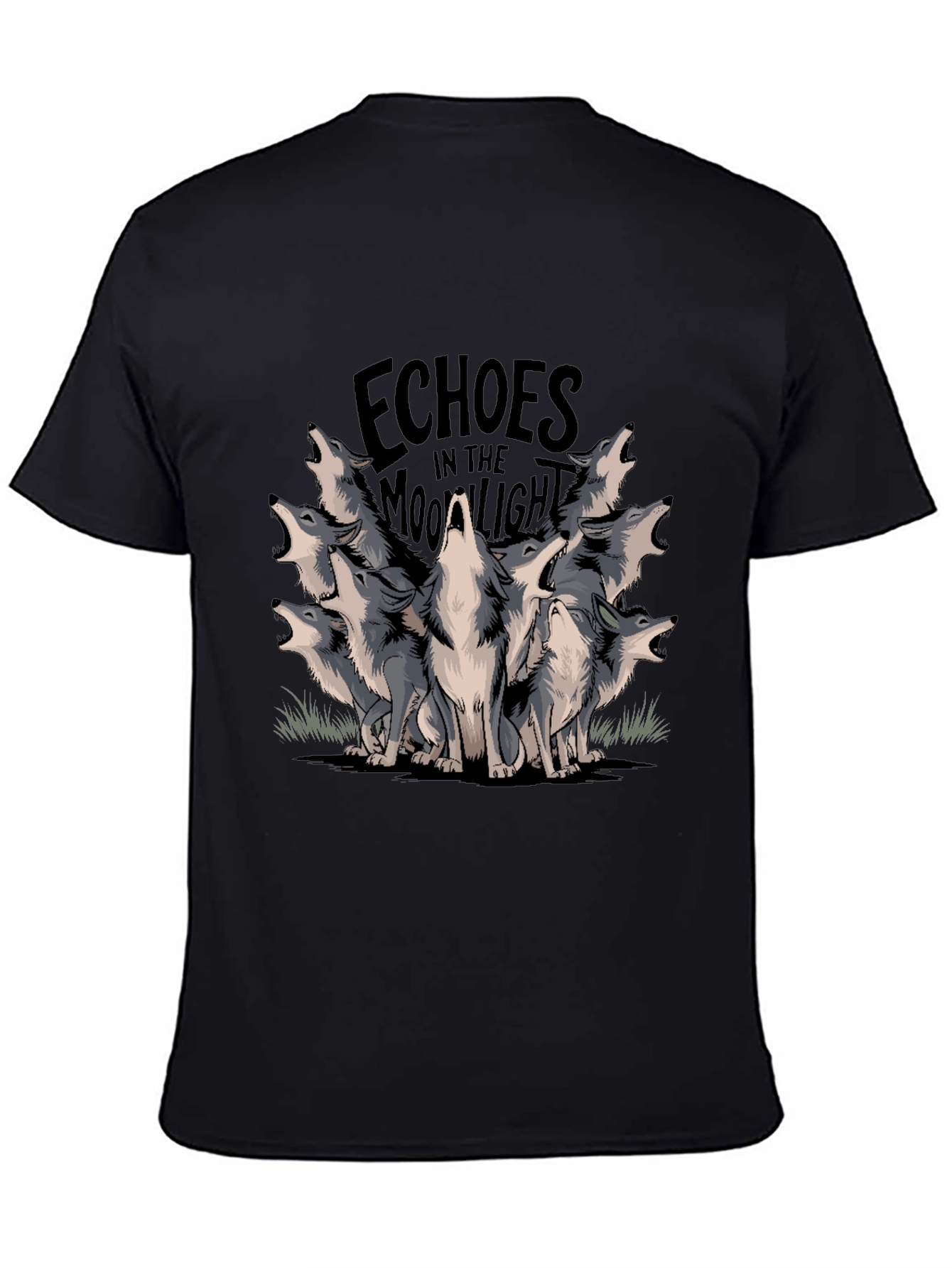 Echoes Moonlight Wolves Black T-Shirt Graphic Tee