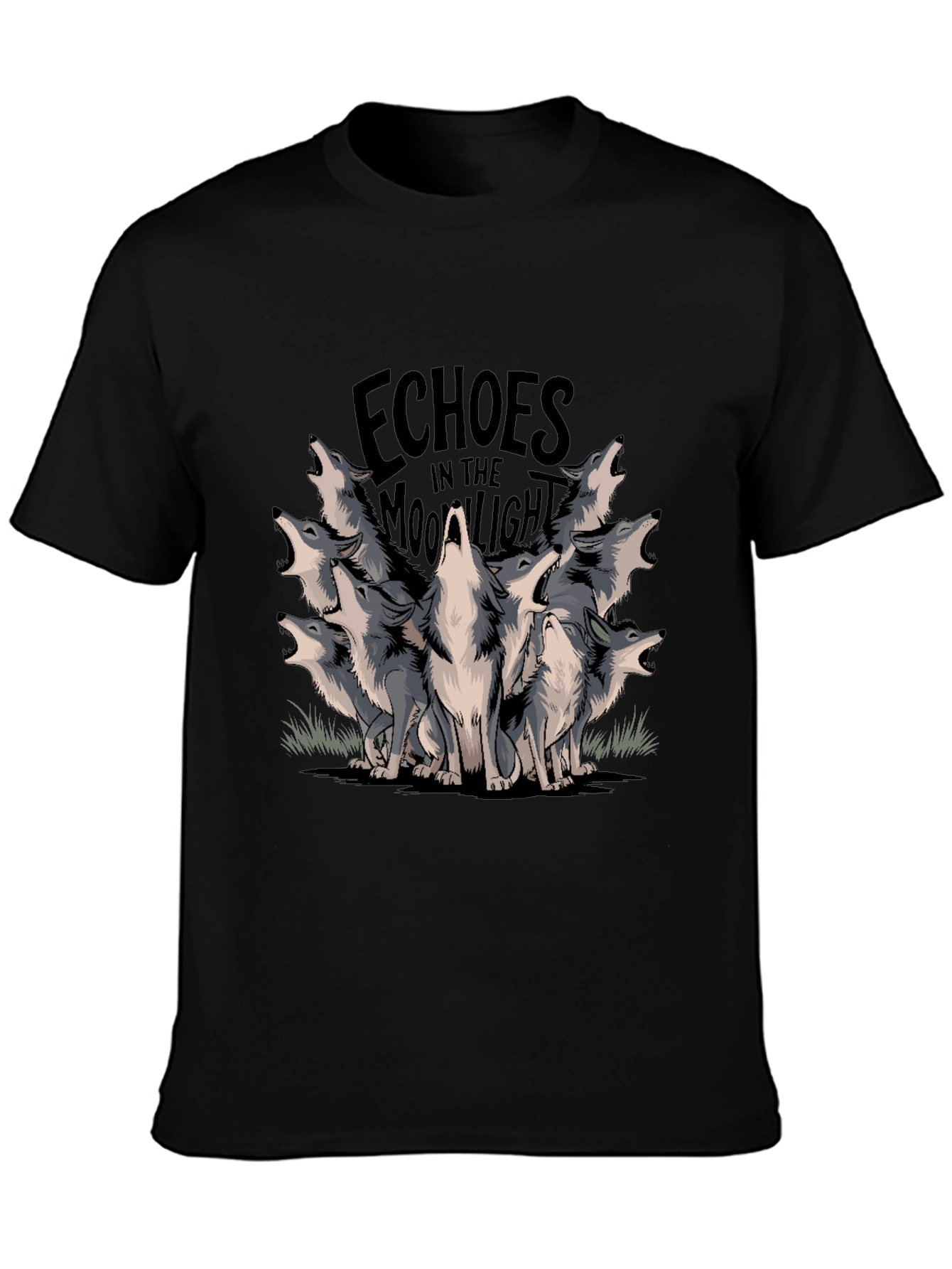 Echoes Moonlight Wolves Black T-Shirt Graphic Tee