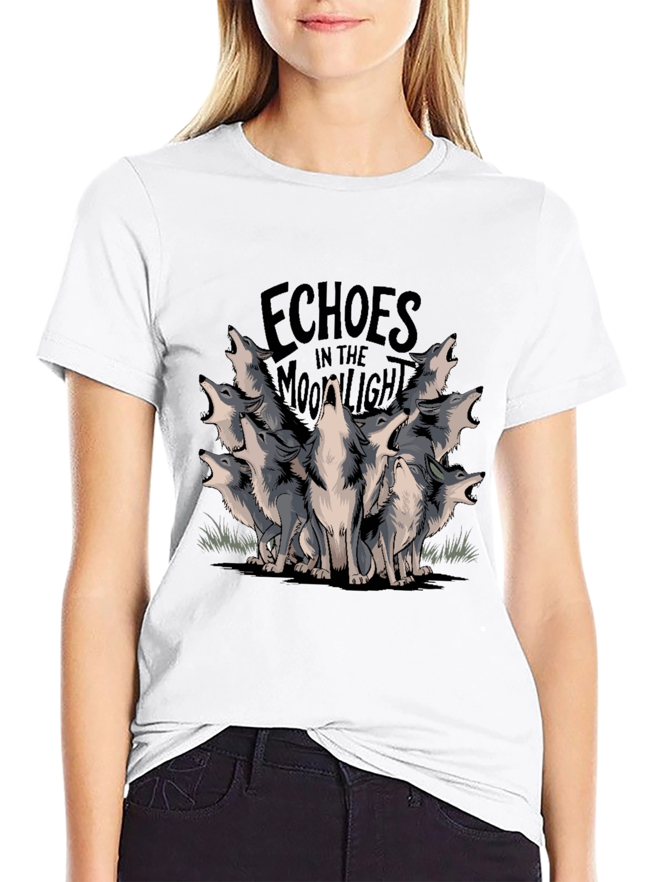 Echoes Moonlight Wolves Black T-Shirt Graphic Tee