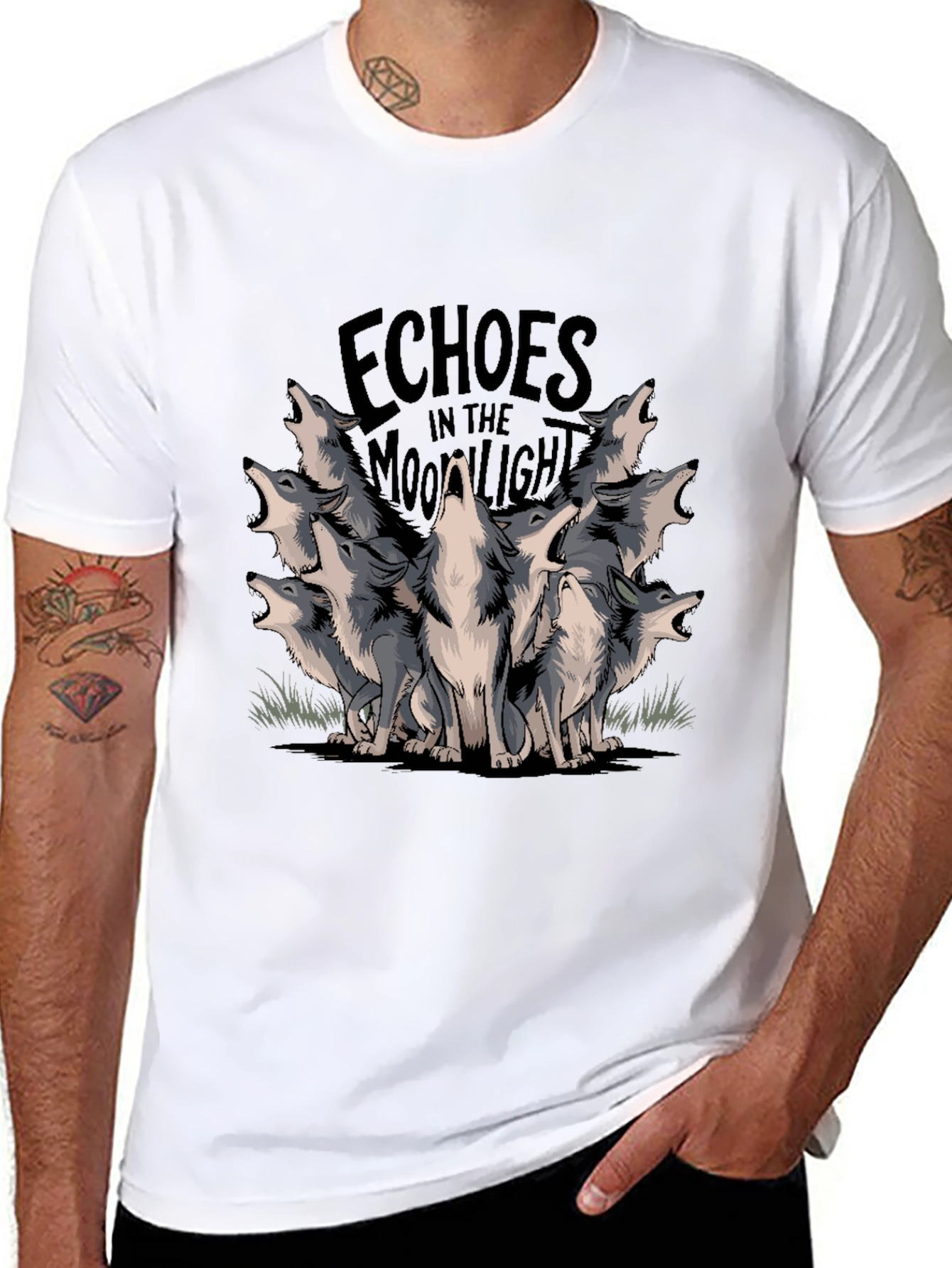 Echoes Moonlight Wolves Black T-Shirt Graphic Tee