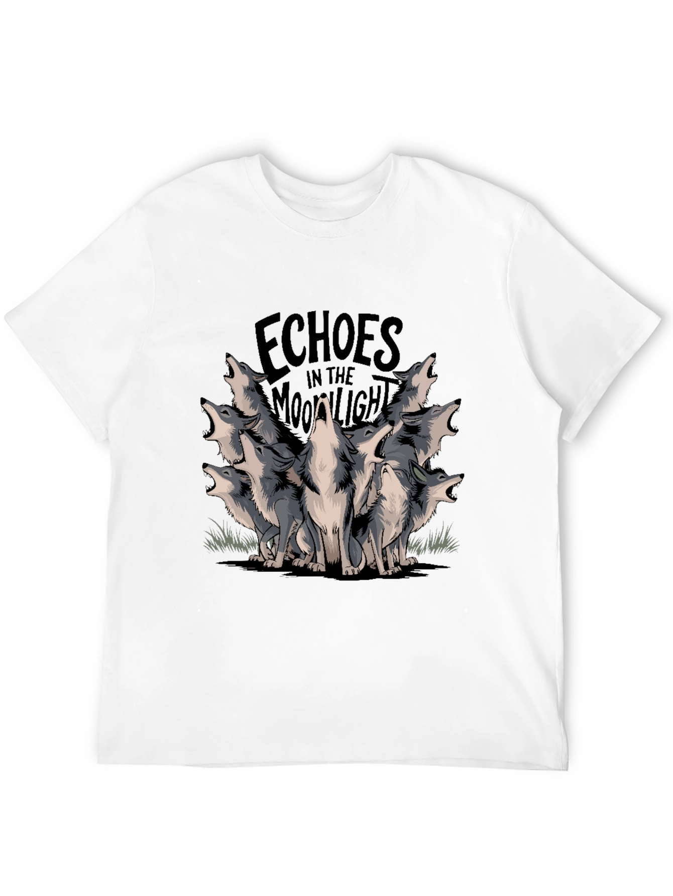 Echoes Moonlight Wolves Black T-Shirt Graphic Tee