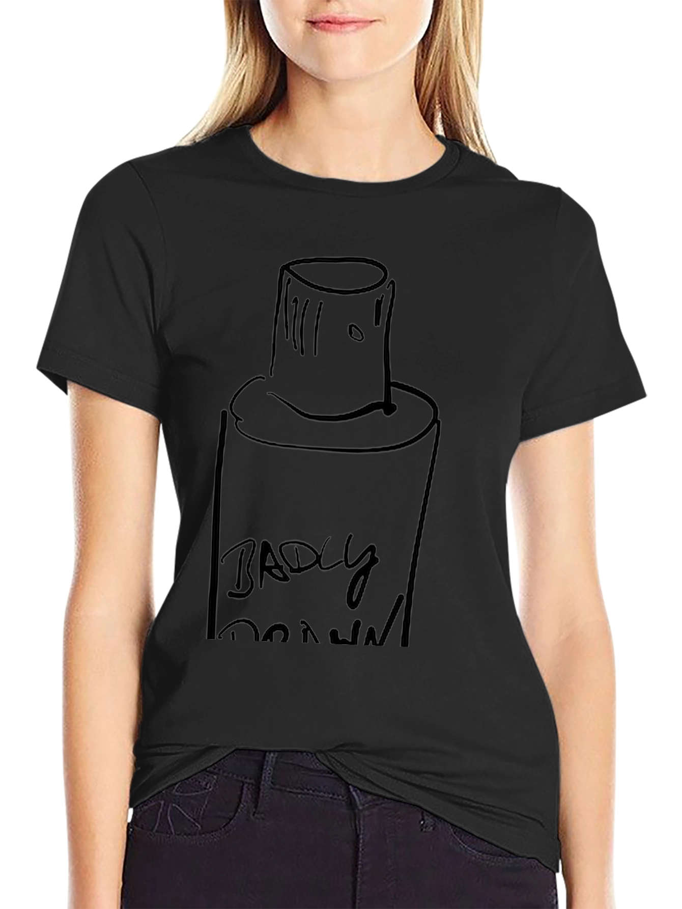 Badly Drawn Spray Paint Can Black T-Shirt