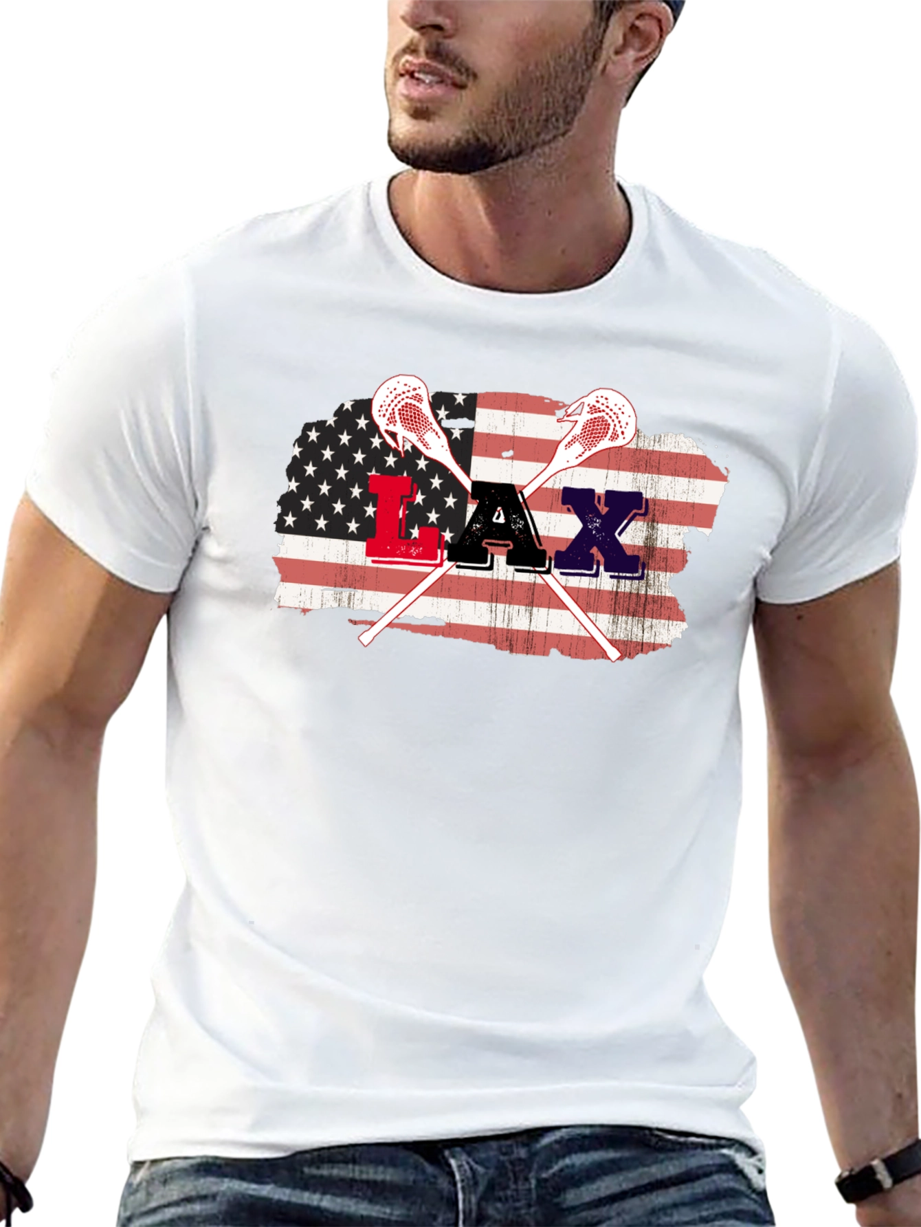 American Flag Lacrosse Graphic T-Shirt