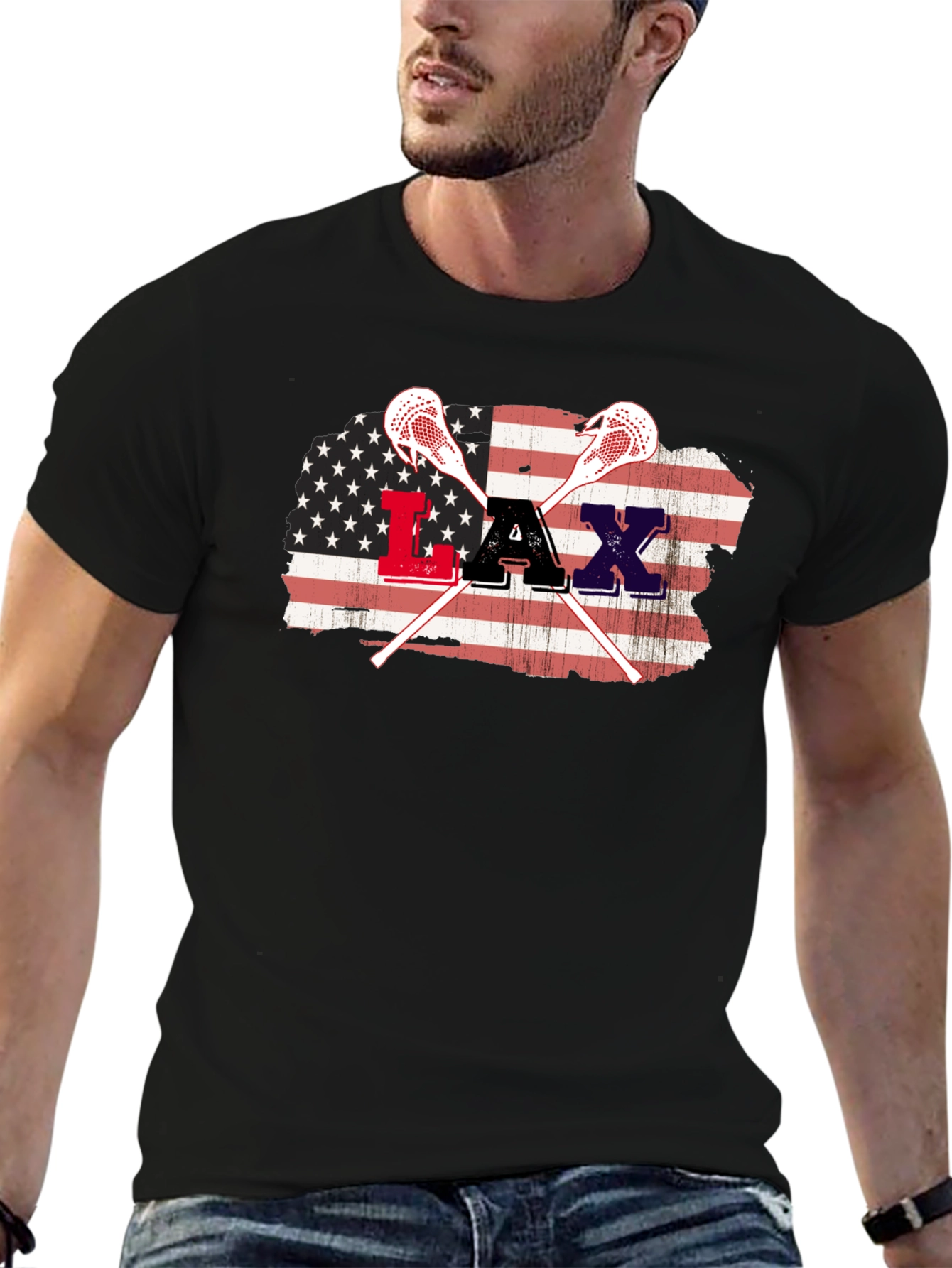 American Flag Lacrosse Graphic T-Shirt