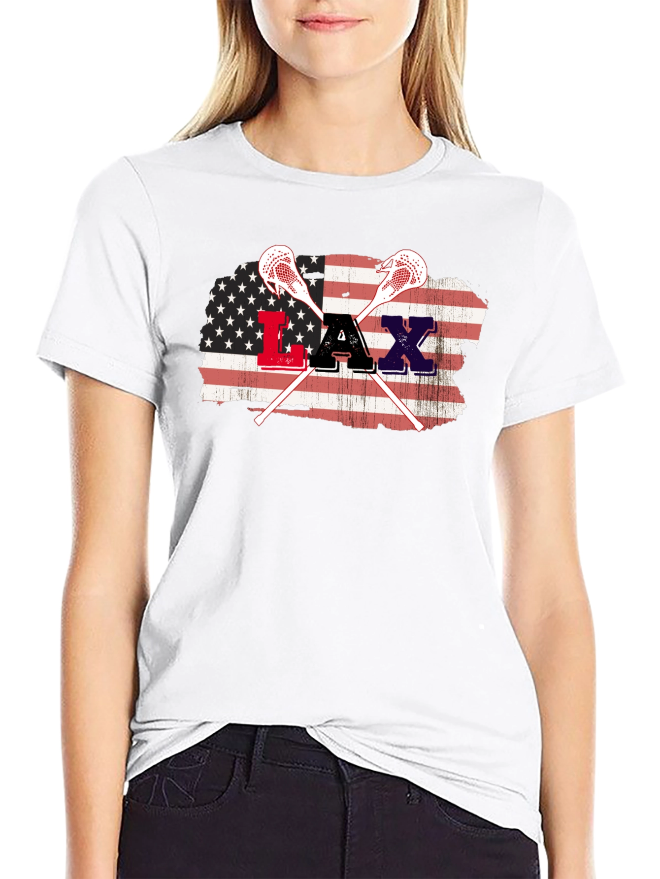 American Flag Lacrosse Graphic T-Shirt