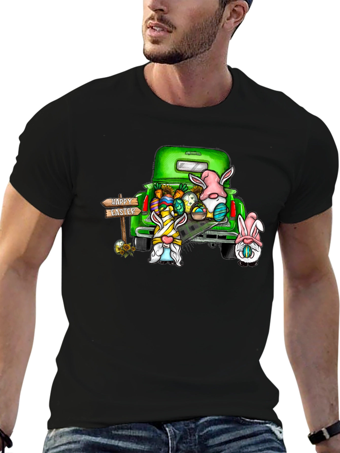 Easter Gnomes Truck Black Tee