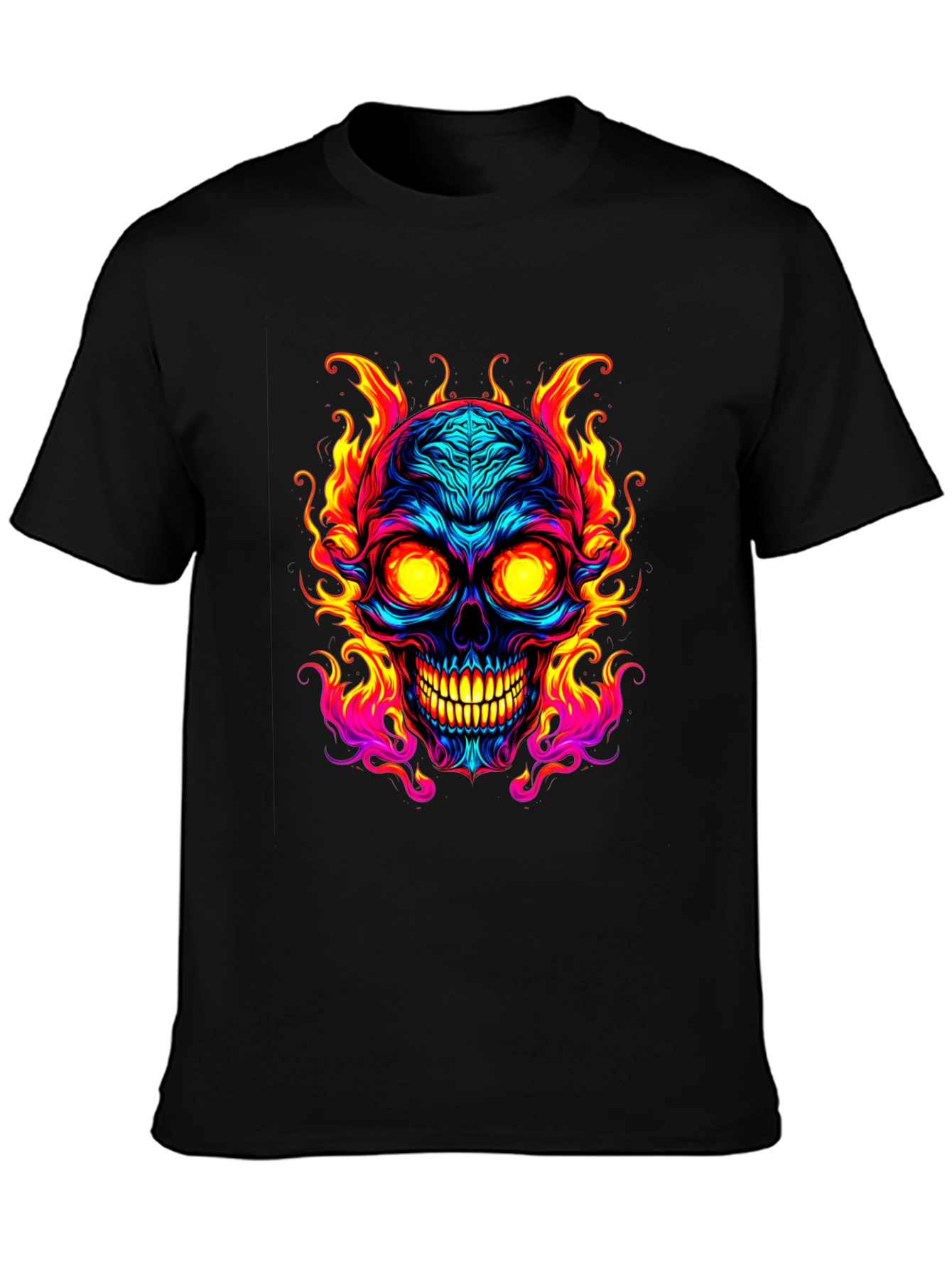 Flaming Skull Graphic Tee - Black