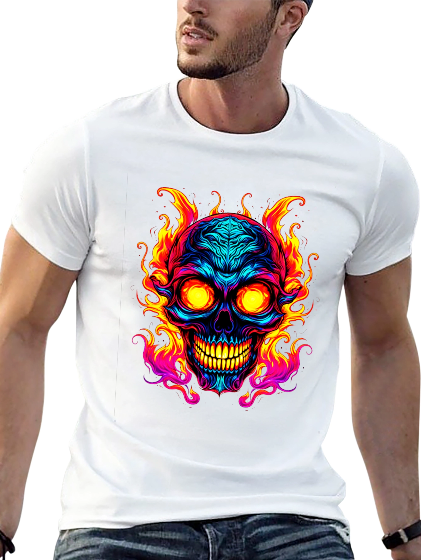 Flaming Skull Graphic Tee - Black