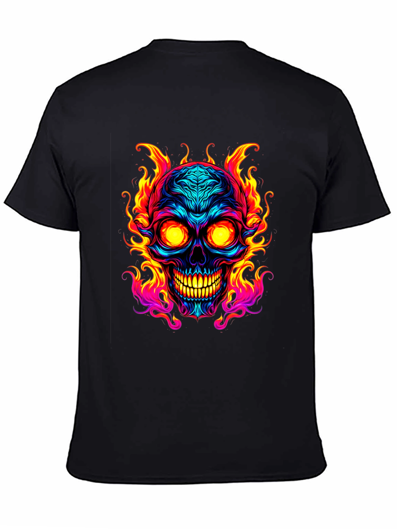 Flaming Skull Graphic Tee - Black