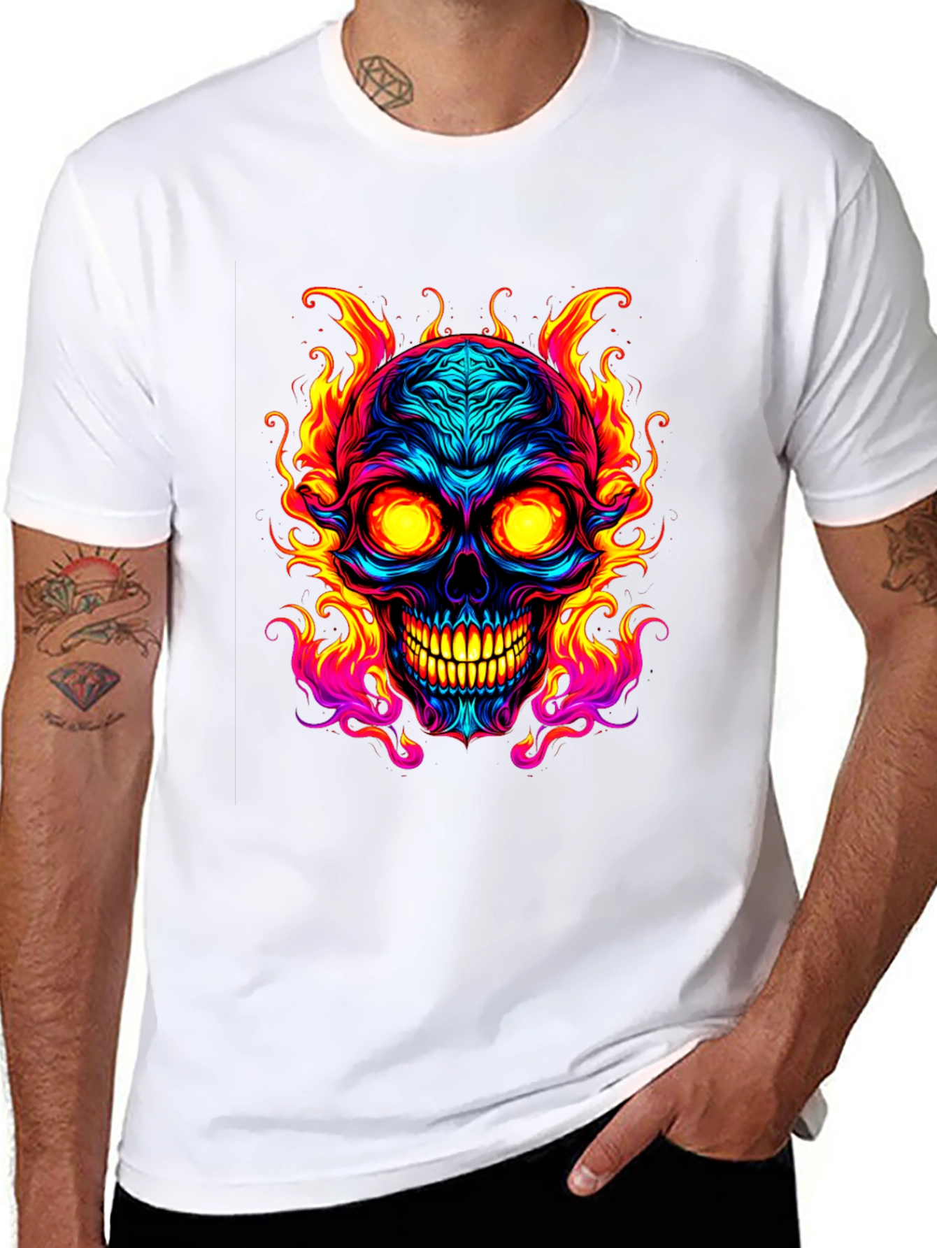 Flaming Skull Graphic Tee - Black