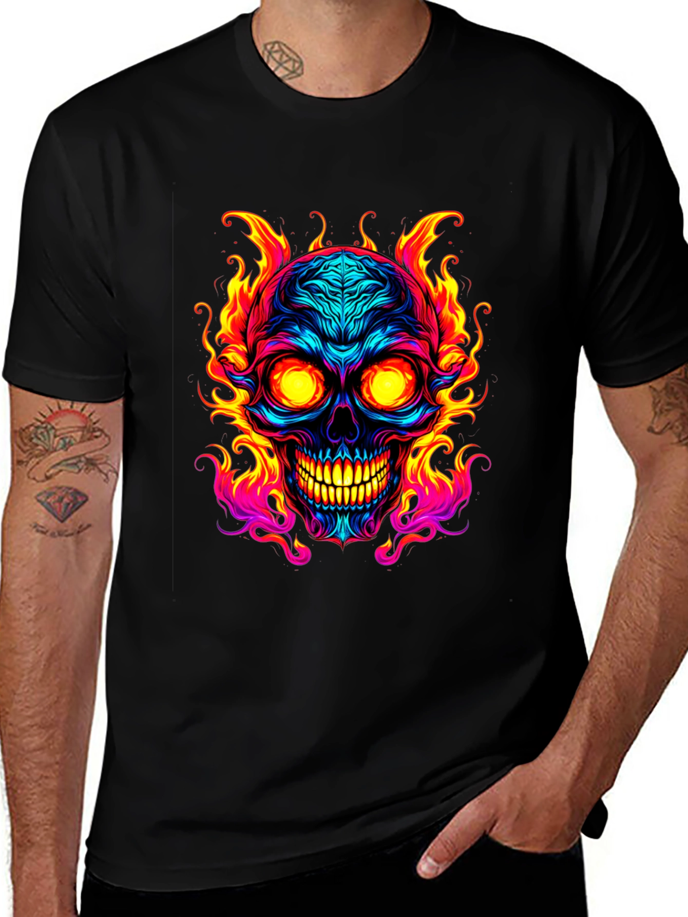 Flaming Skull Graphic Tee - Black