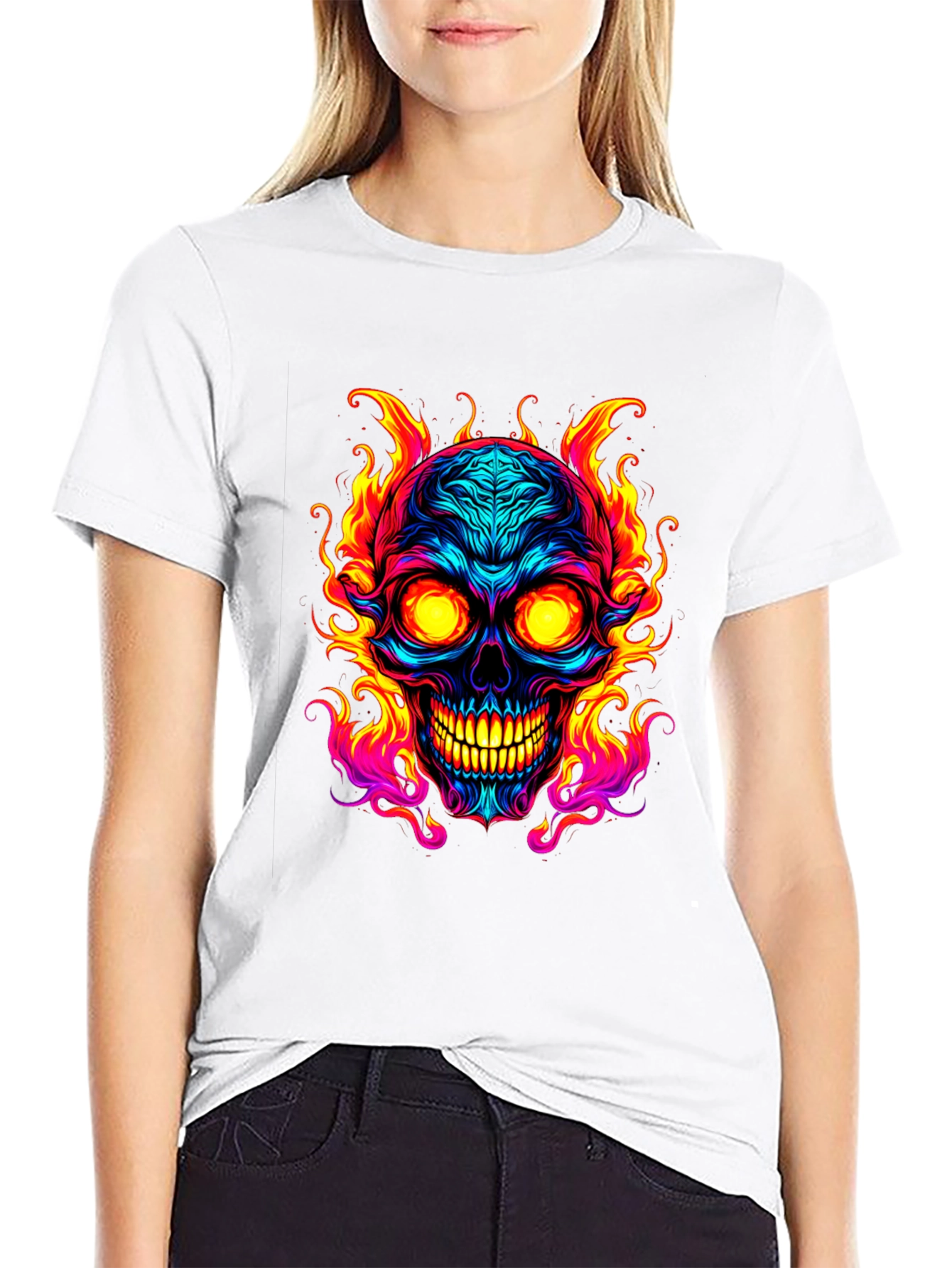 Flaming Skull Graphic Tee - Black