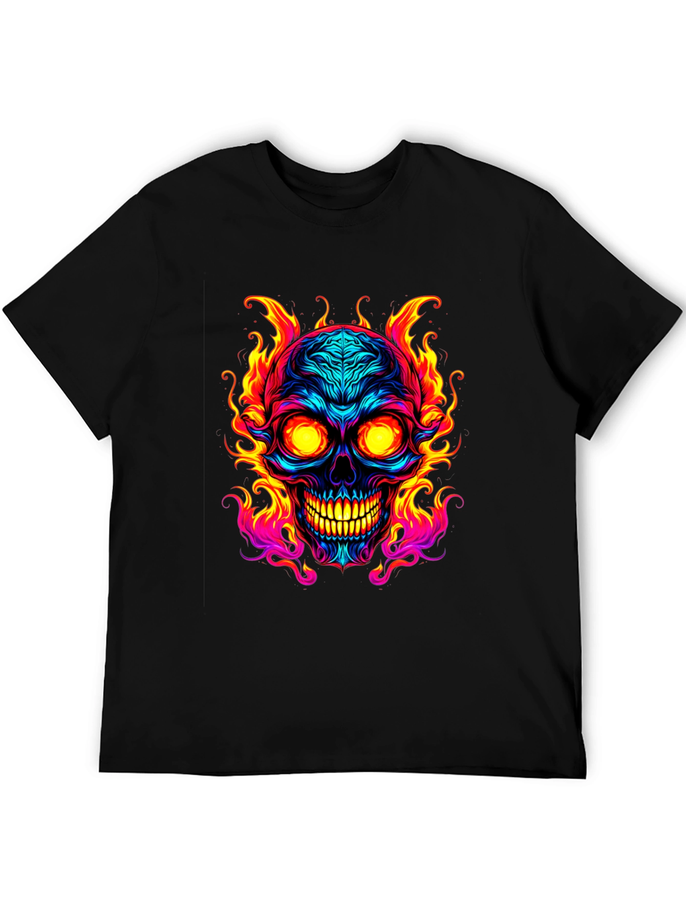 Flaming Skull Graphic Tee - Black