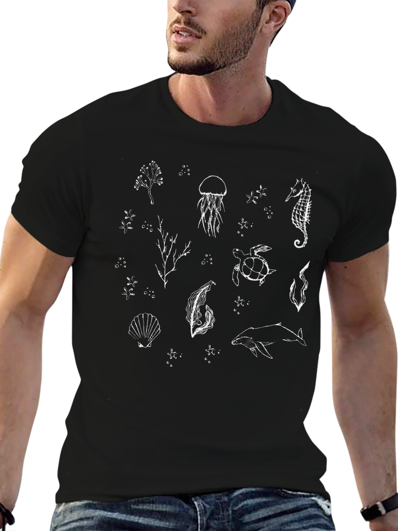 Ocean Life Graphic Tee - Black Unisex T-Shirt