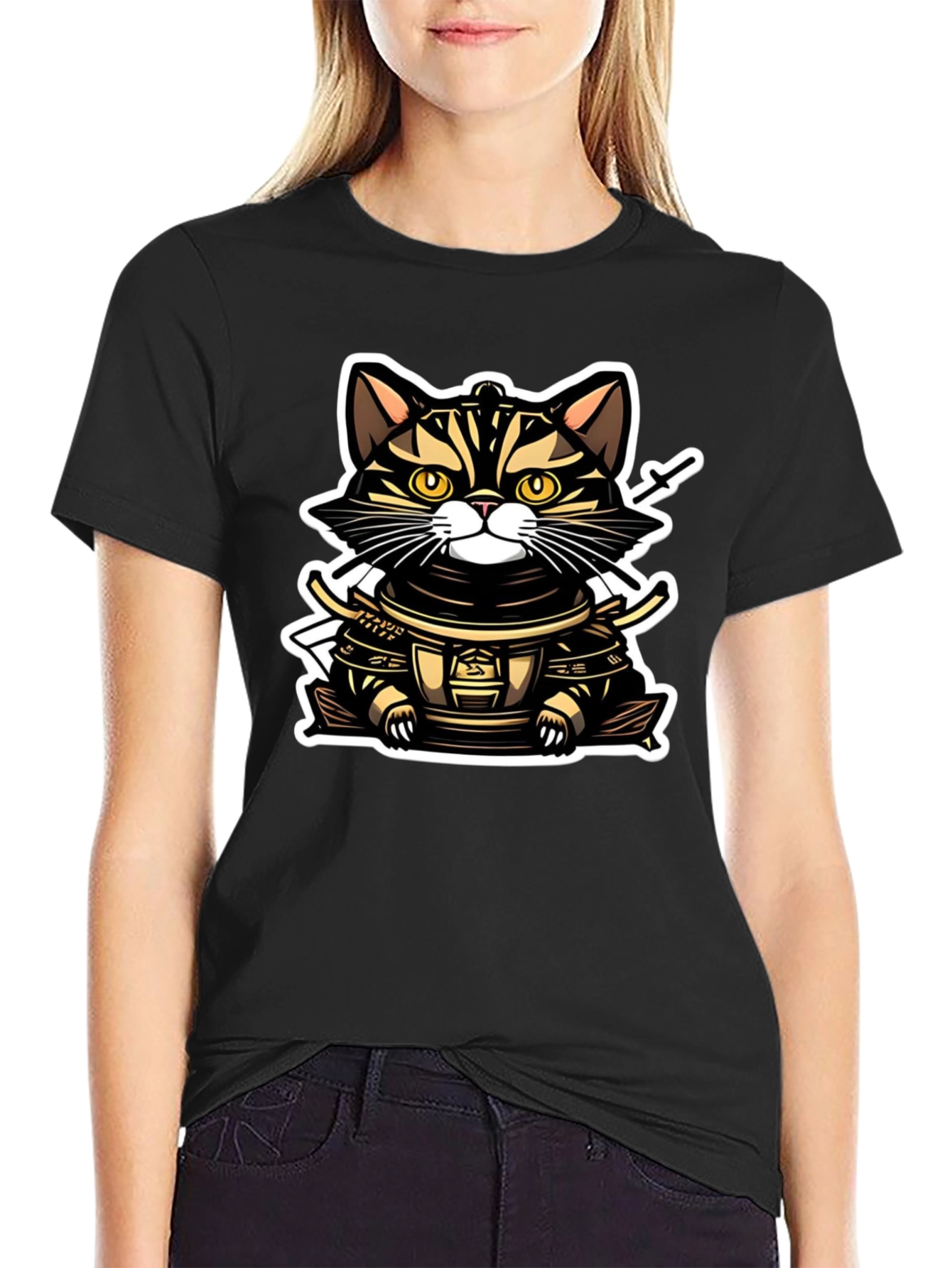 Samurai Cat T-Shirt - Warrior Kitten Design