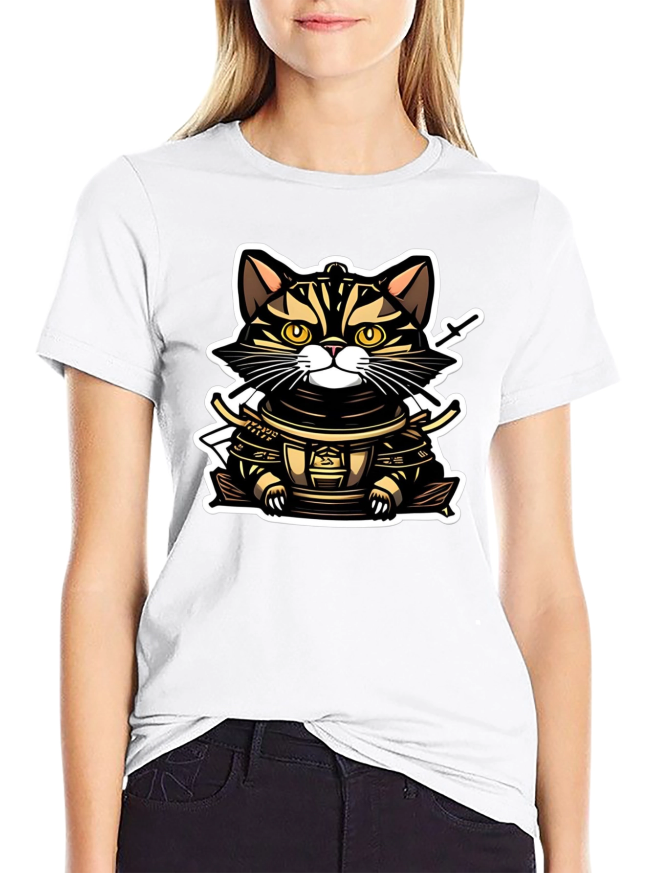 Samurai Cat T-Shirt - Warrior Kitten Design