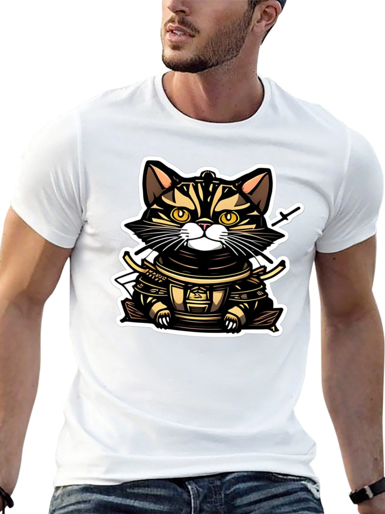 Samurai Cat T-Shirt - Warrior Kitten Design