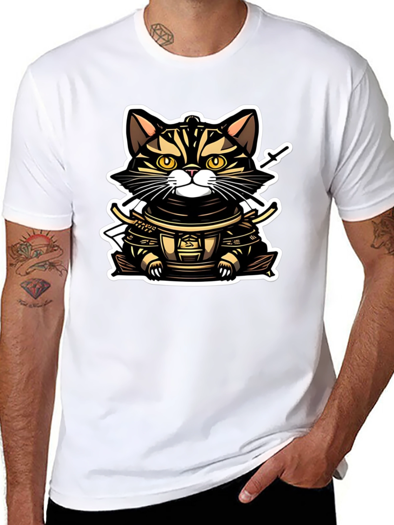 Samurai Cat T-Shirt - Warrior Kitten Design