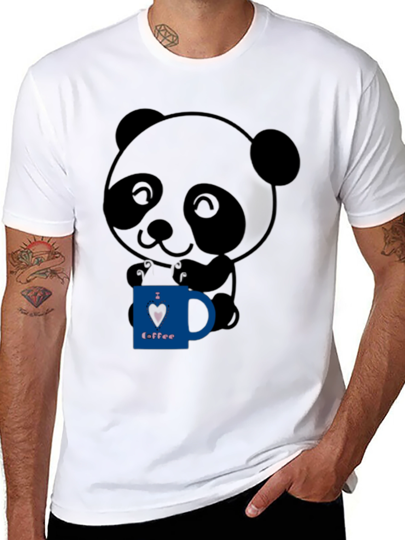 Cute Panda Bear I Love Coffee Graphic T-Shirt