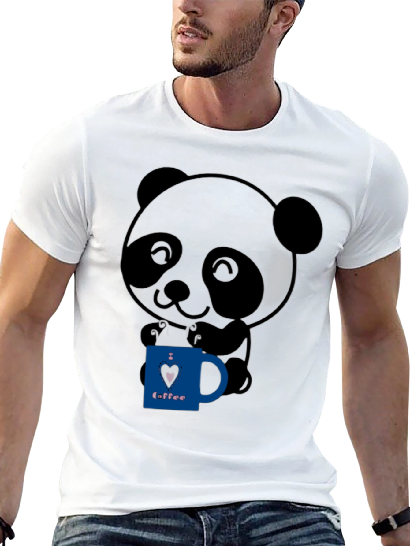 Cute Panda Bear I Love Coffee Graphic T-Shirt