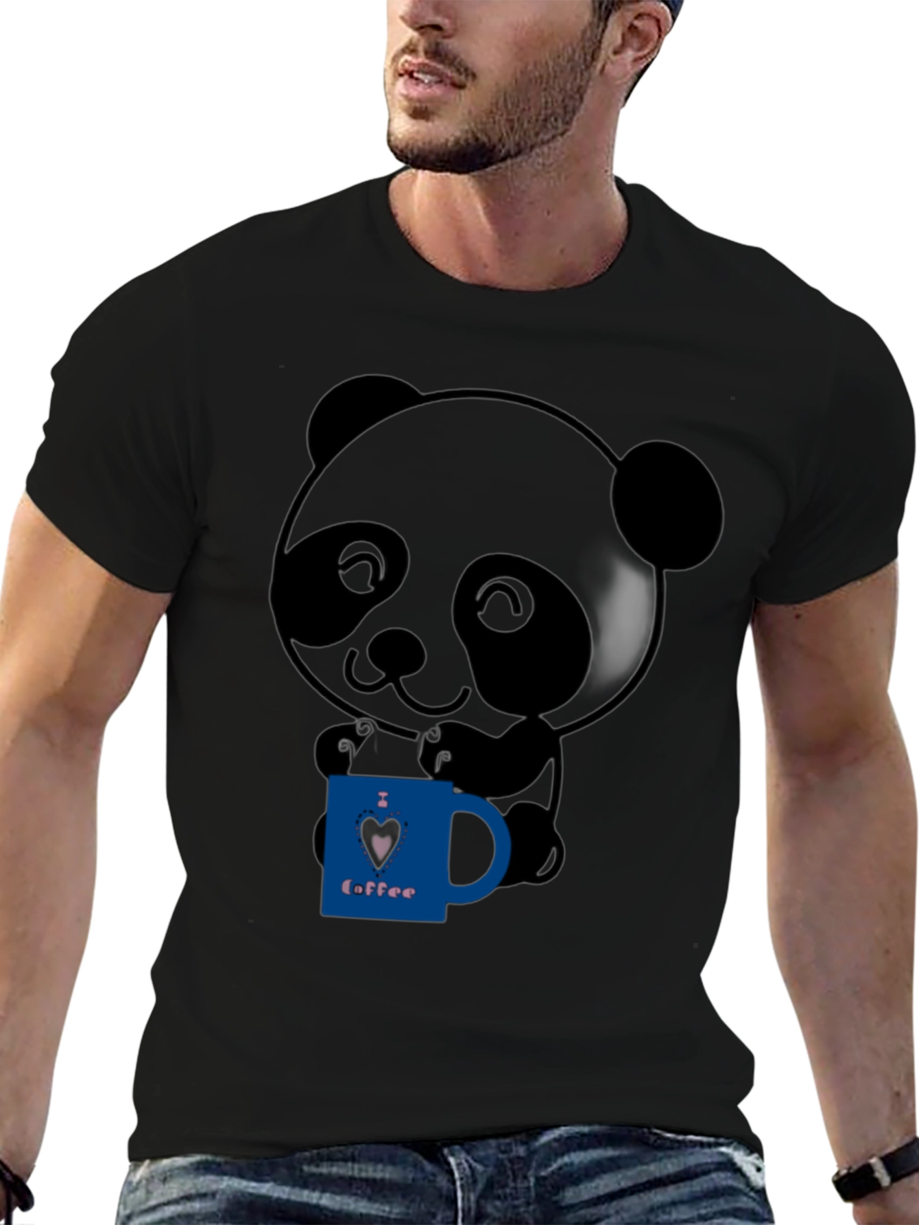 Cute Panda Bear I Love Coffee Graphic T-Shirt